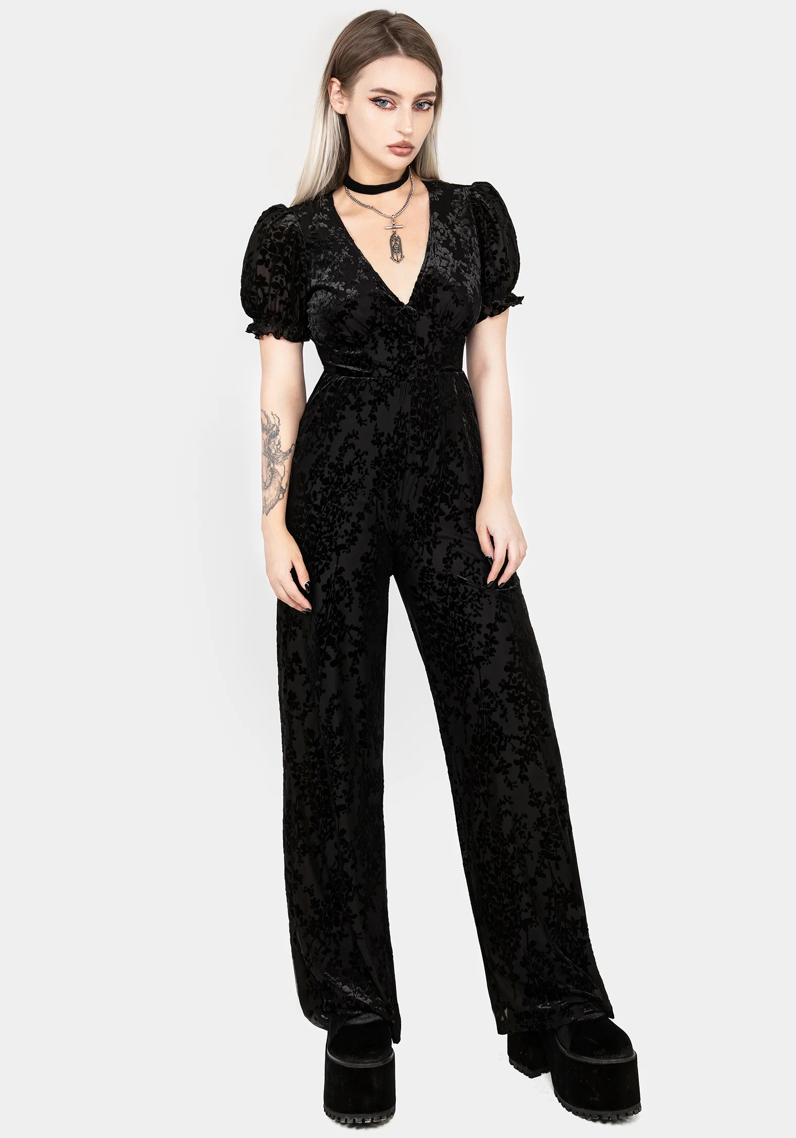 Lilias Devoré Velour Mesh Jumpsuit - Image 8