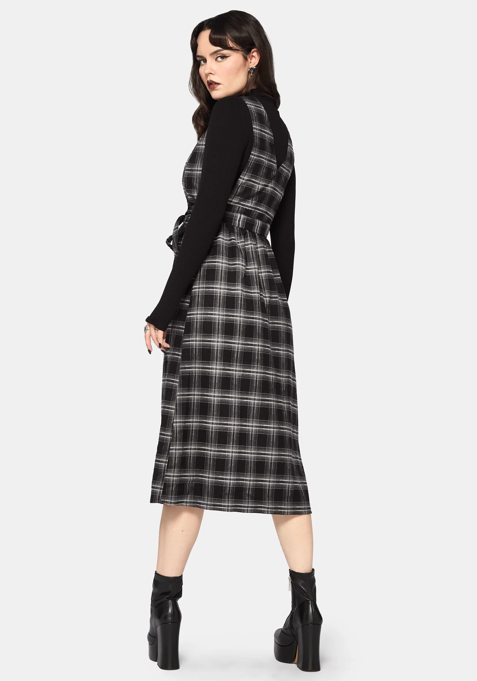Lochan Check Wrap Pinafore Midi Dress - Image 3