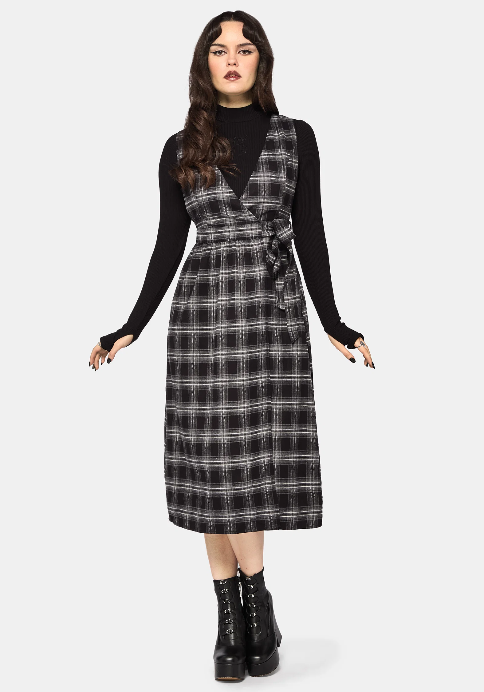 Lochan Check Wrap Pinafore Midi Dress - Image 4