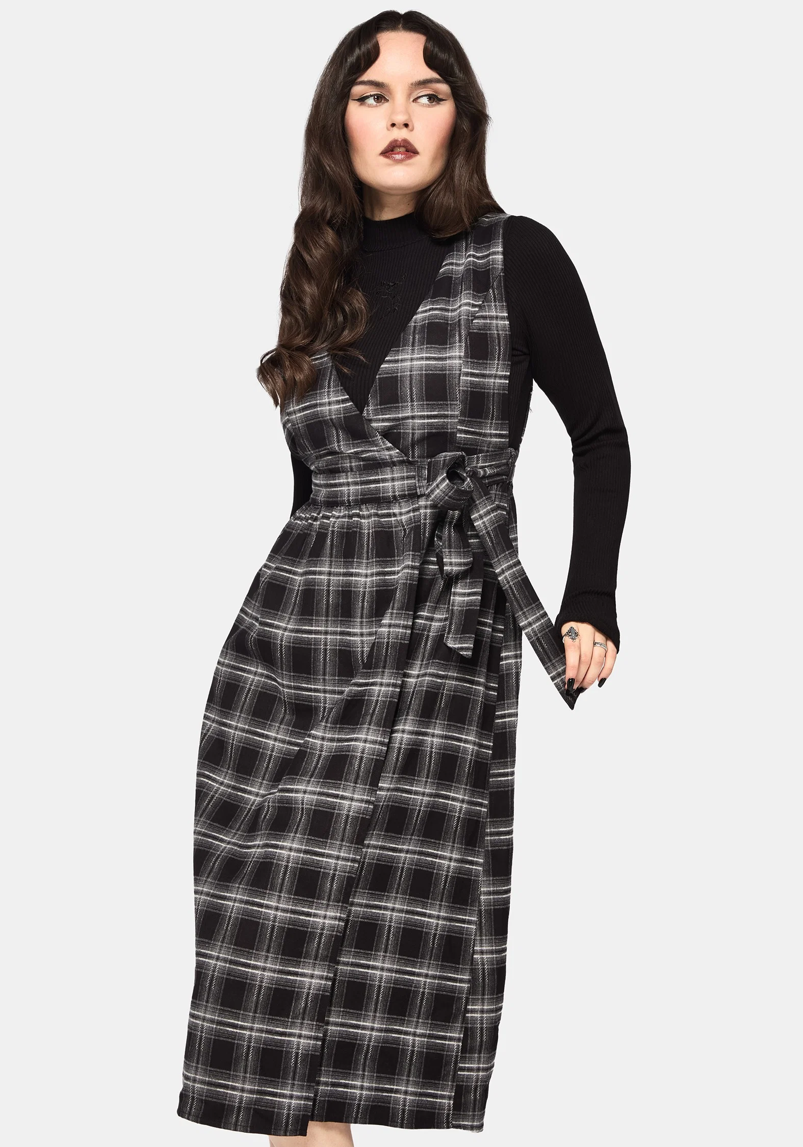 Lochan Check Wrap Pinafore Midi Dress - Image 5