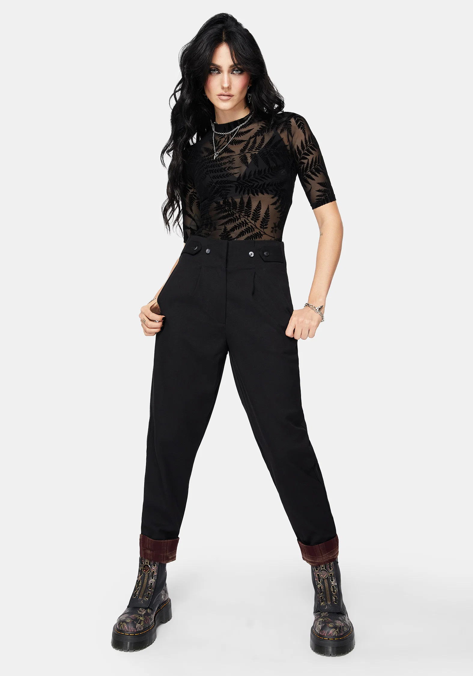 Loura Tapered Leg Check Turn Up Trouser - Image 4