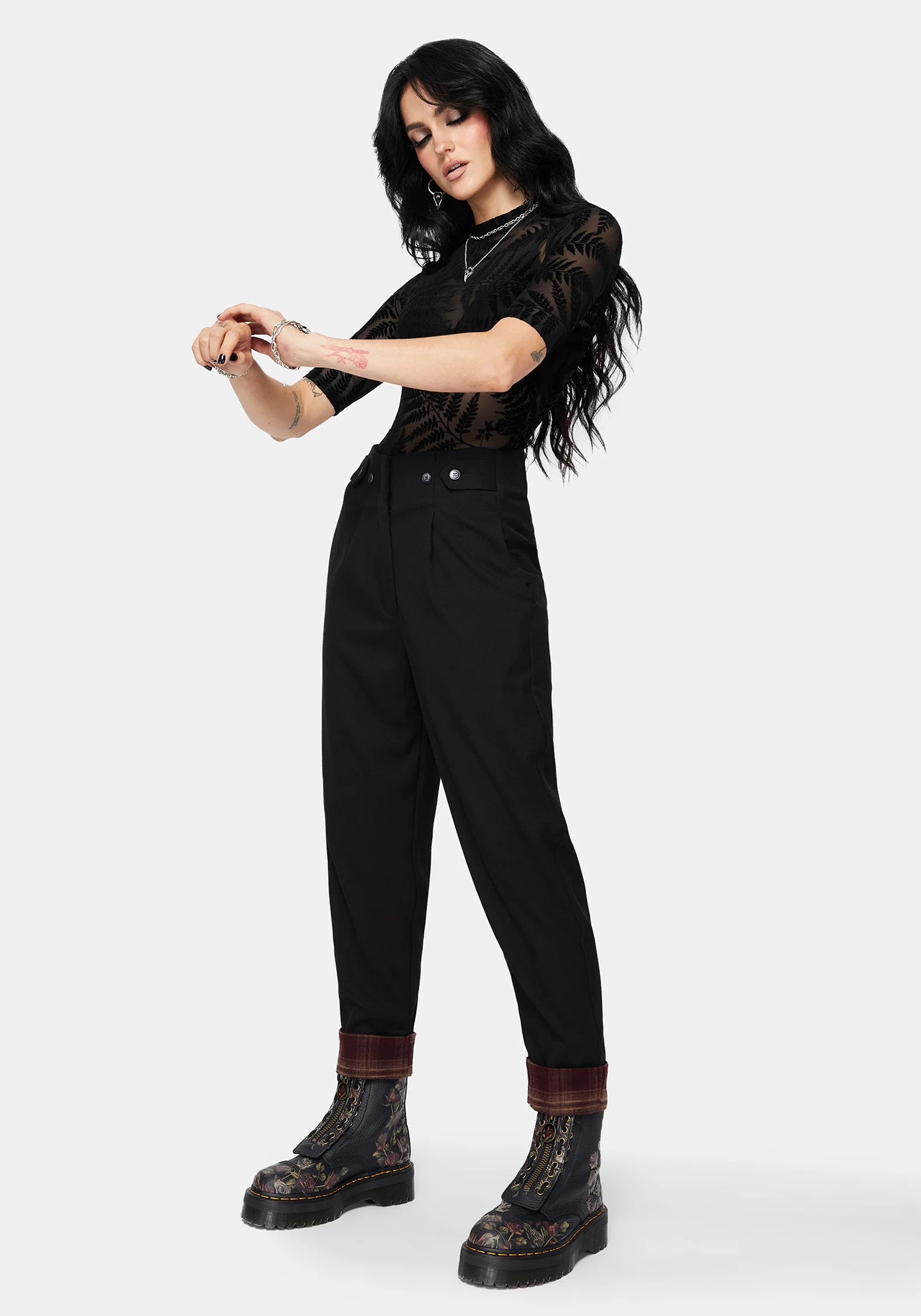 Loura Tapered Leg Check Turn Up Trouser - Image 5