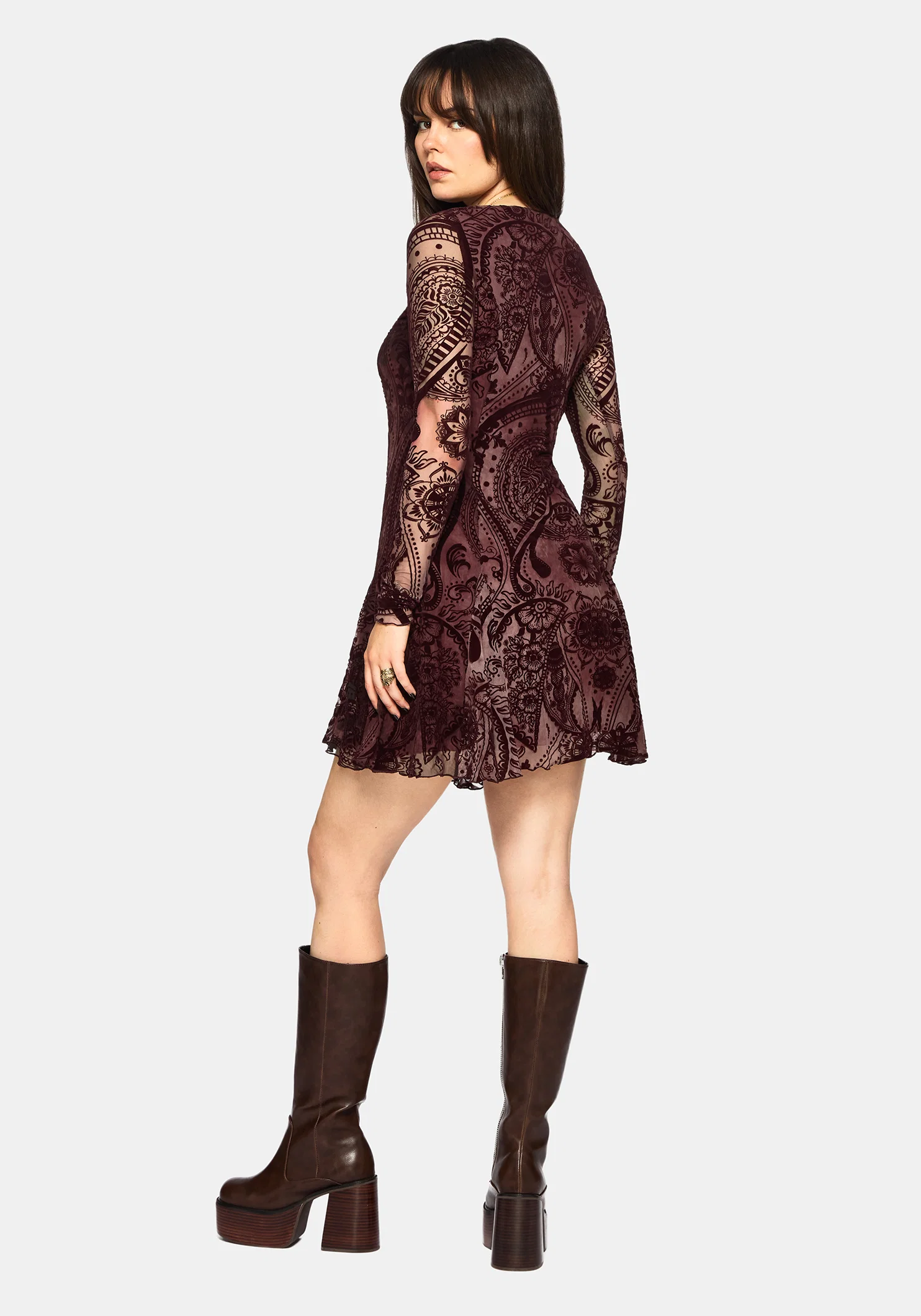 Loveday Paisley Printed Godet Mini Dress - Image 3