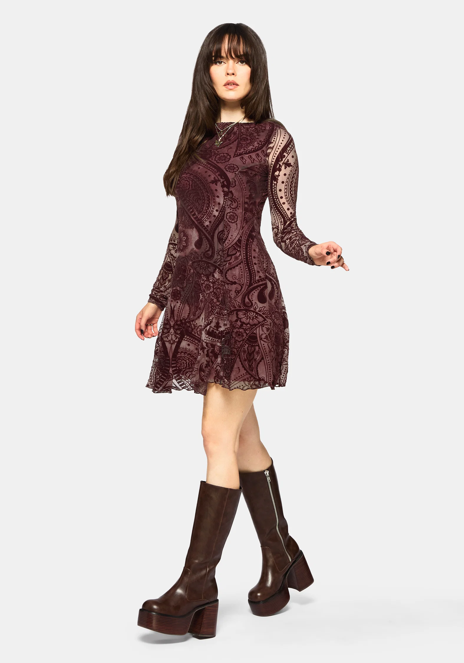 Loveday Paisley Printed Godet Mini Dress - Image 5