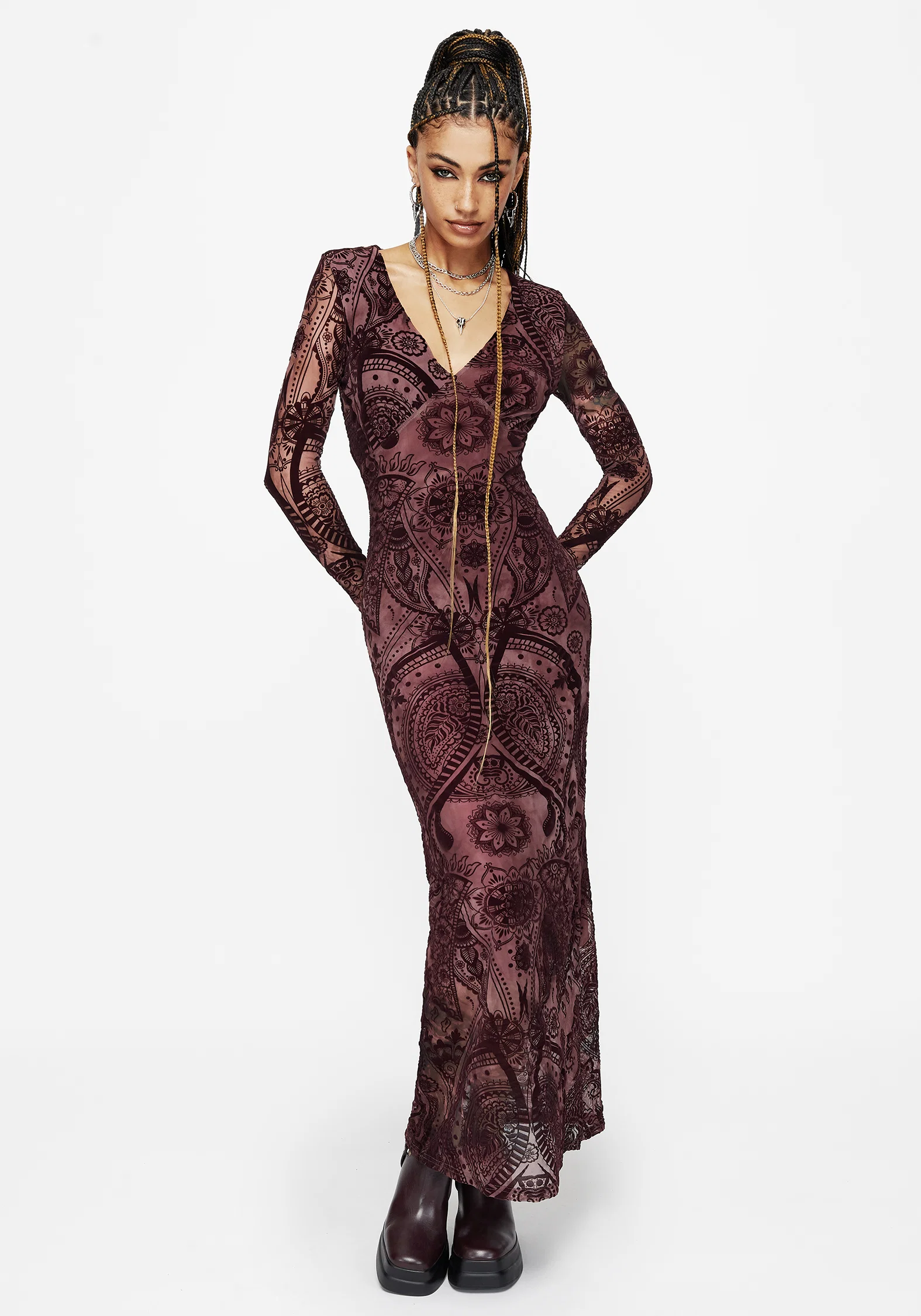 Loveday Paisley Printed Long Sleeve Midi Dress - Image 5
