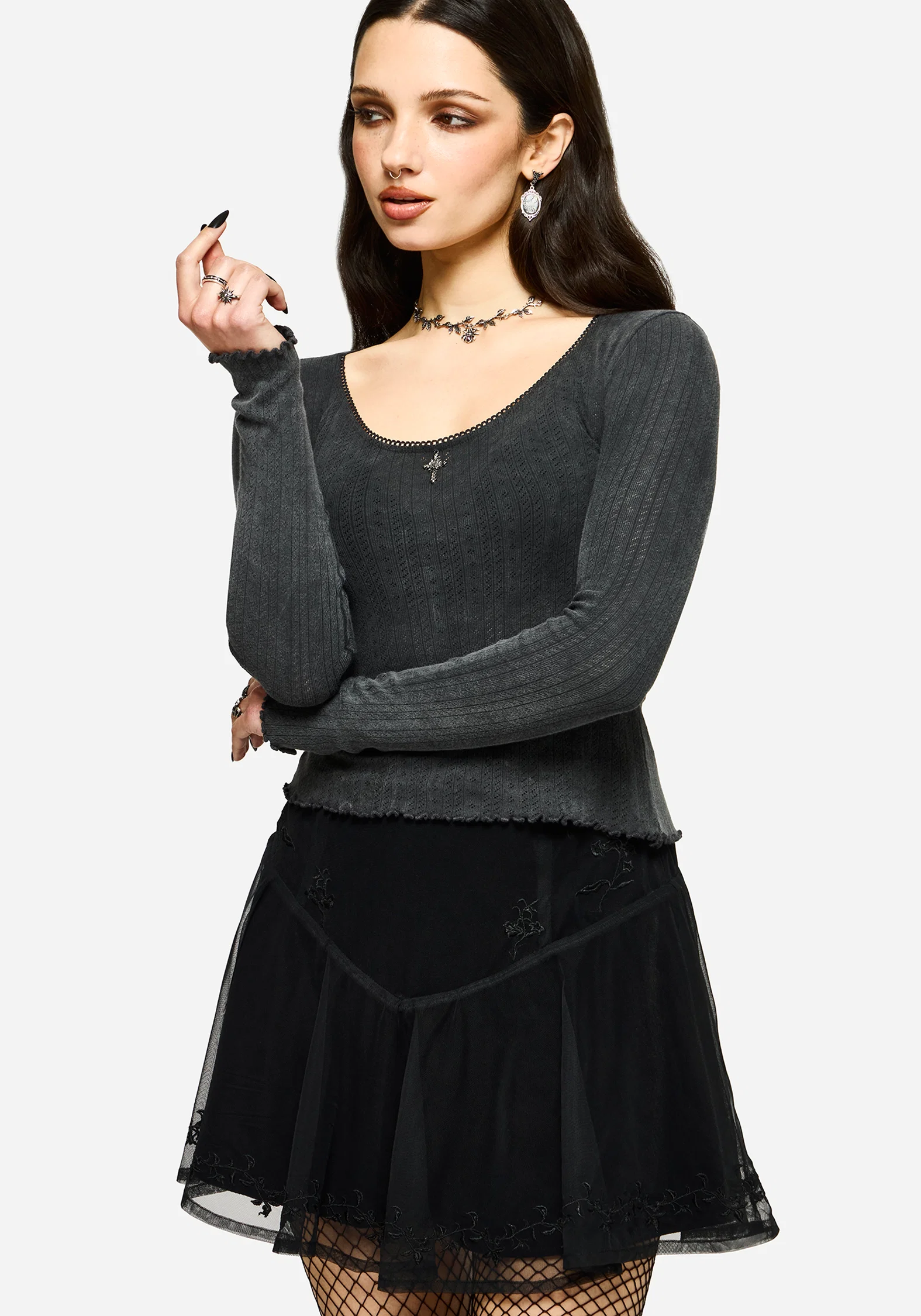 Lucera Long Sleeve Pointelle Scoop Neck Top - Image 4