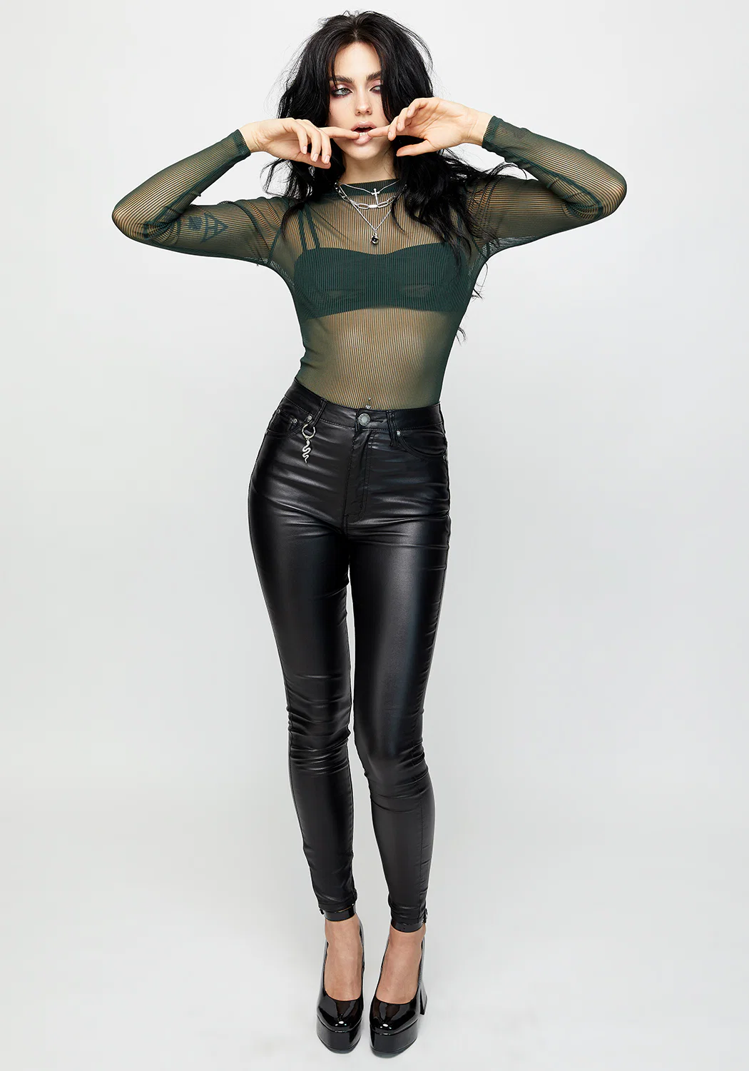 Lucille Long Sleeve Mesh Body - Evergreen - Image 5