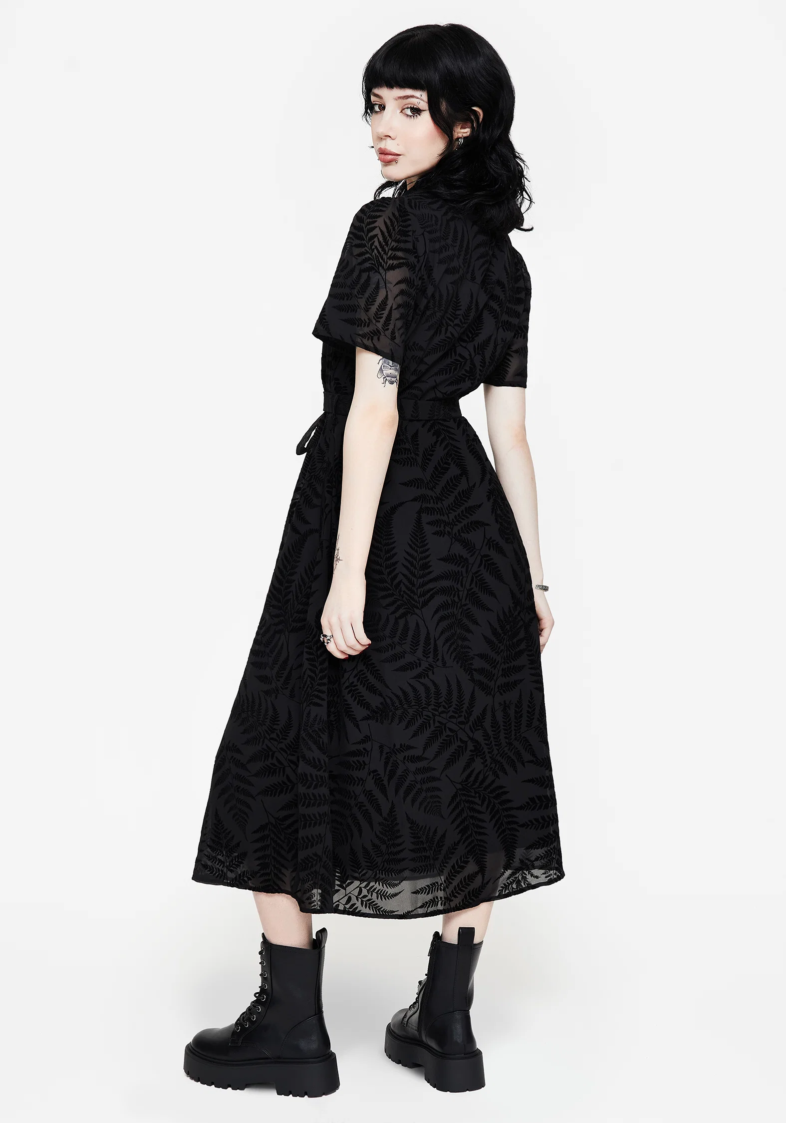 Lunafern Fern Printed Belted Midi Shirt Dress - Image 3