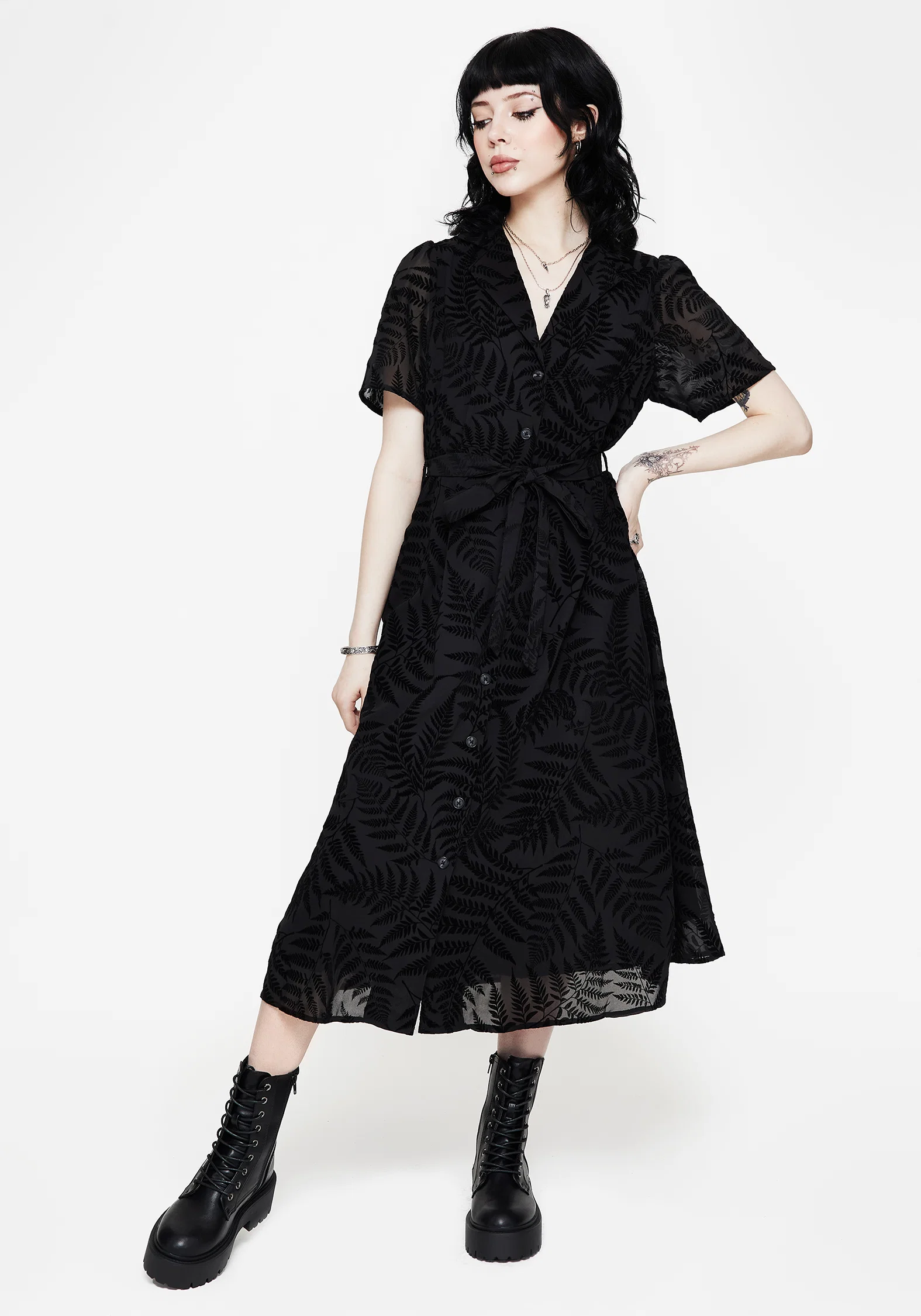 Lunafern Fern Printed Belted Midi Shirt Dress - Image 4
