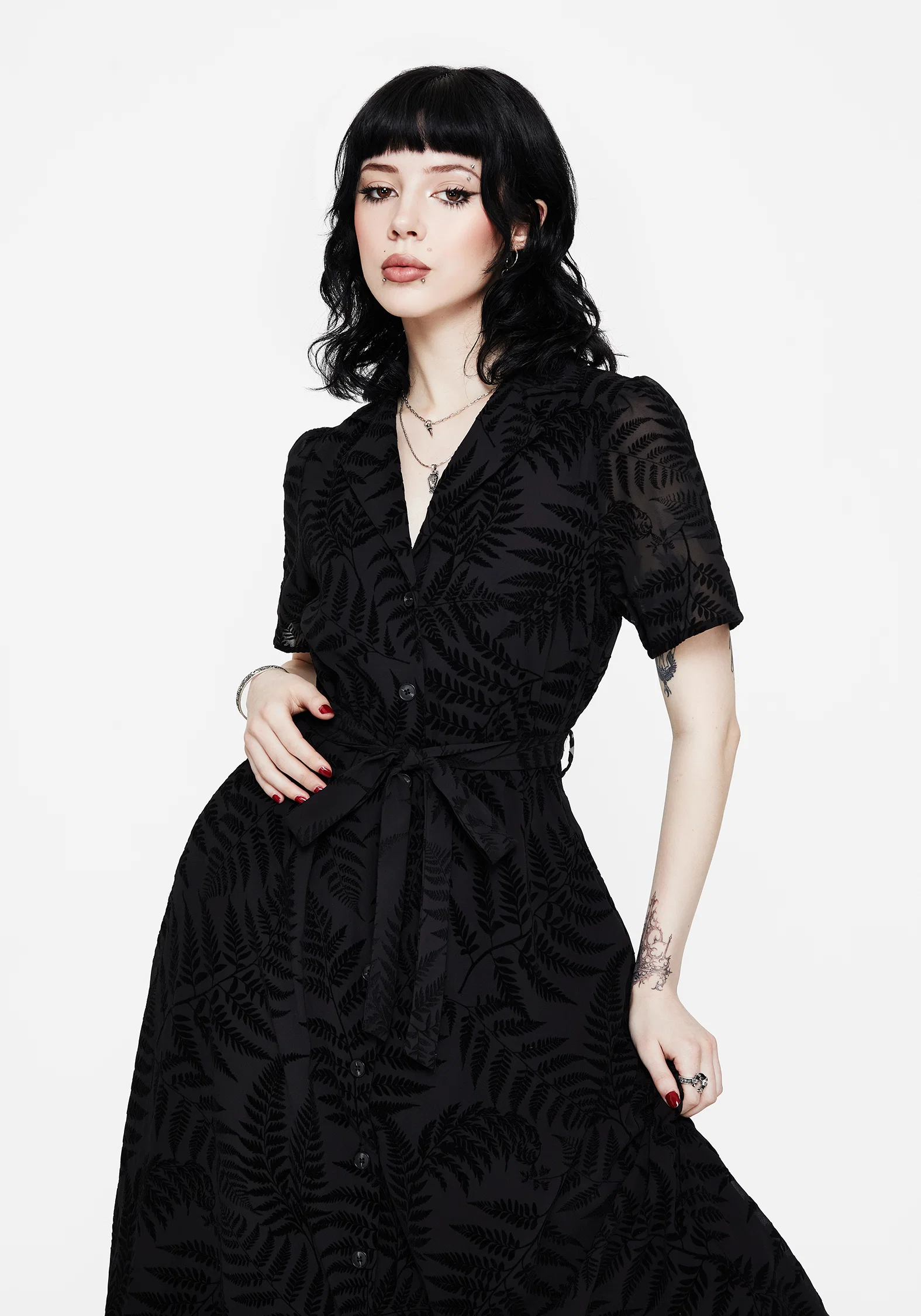 Lunafern Fern Printed Belted Midi Shirt Dress - Image 5