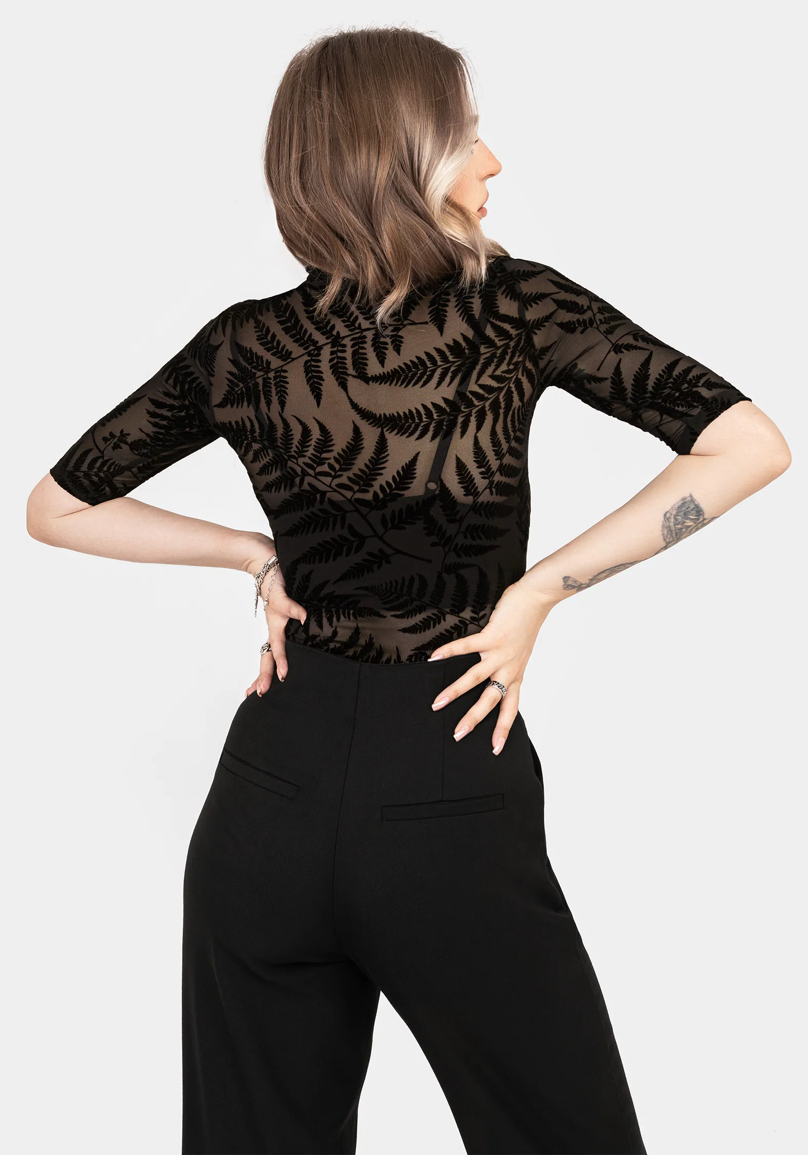 Lunafern Flocked Fern Short Sleeve Mesh Top - Image 3