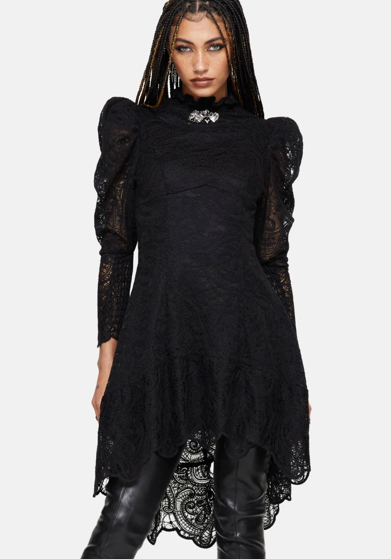 Lyra High Neck Lace Mini Dress - Image 4