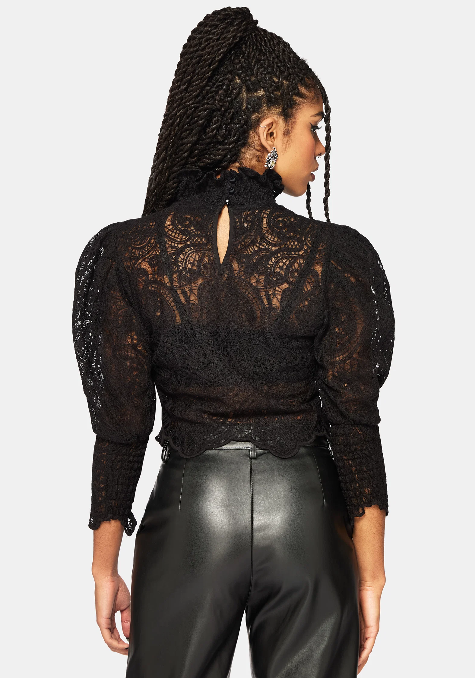 Lyra Lace Ruched High Neck Blouse - Black - Image 3