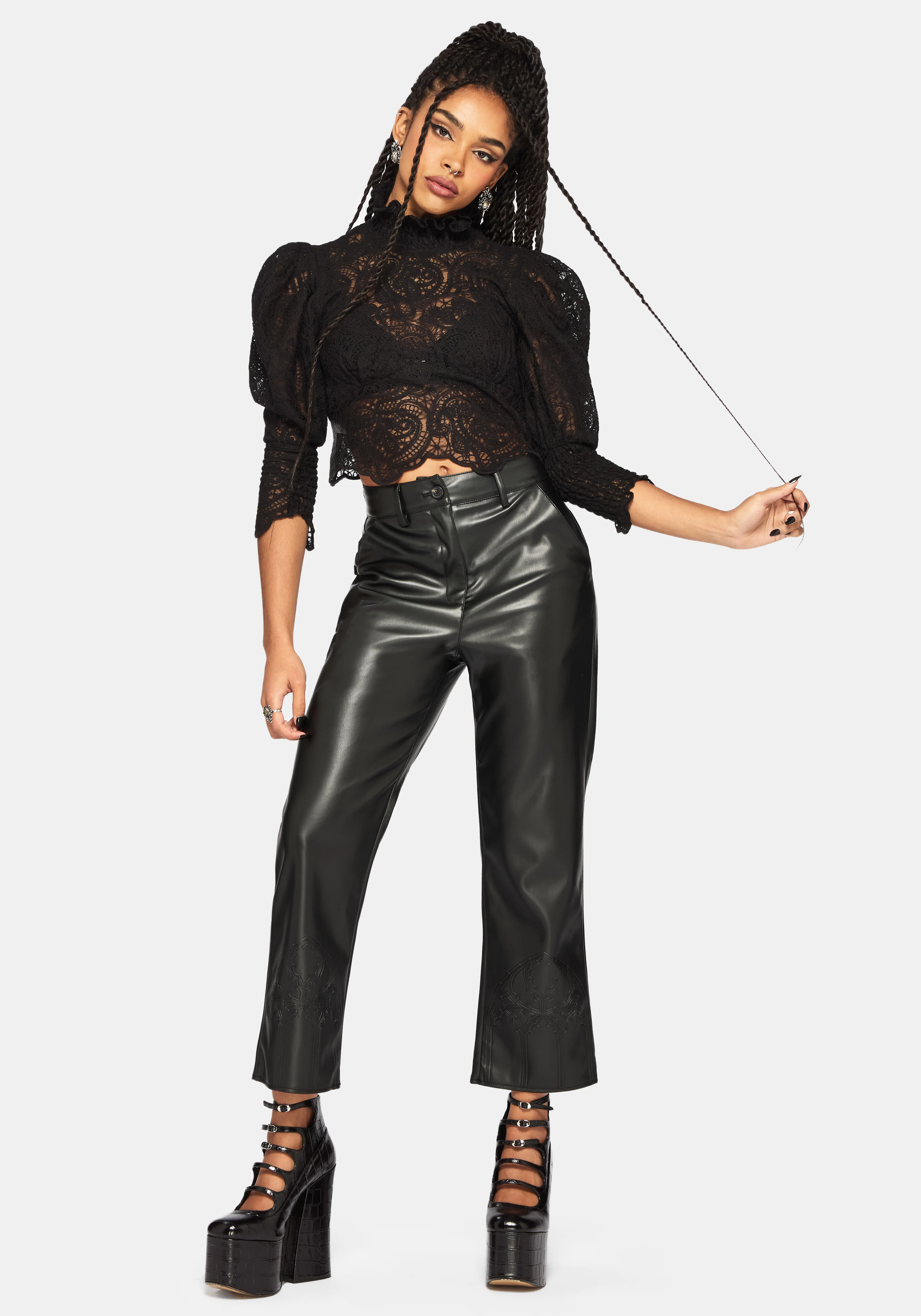 Lyra Lace Ruched High Neck Blouse - Black - Image 5