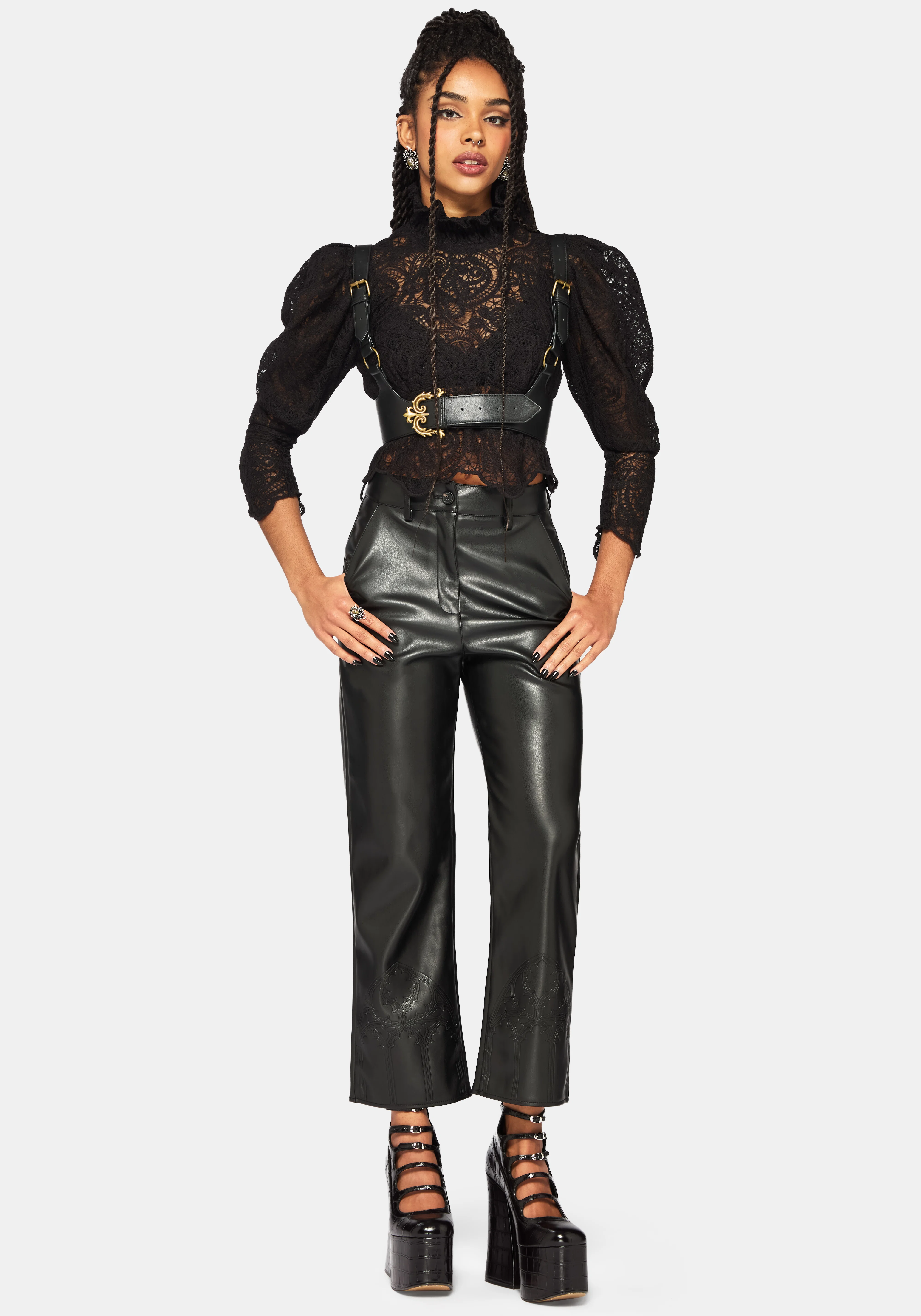 Lyra Lace Ruched High Neck Blouse - Black - Image 6
