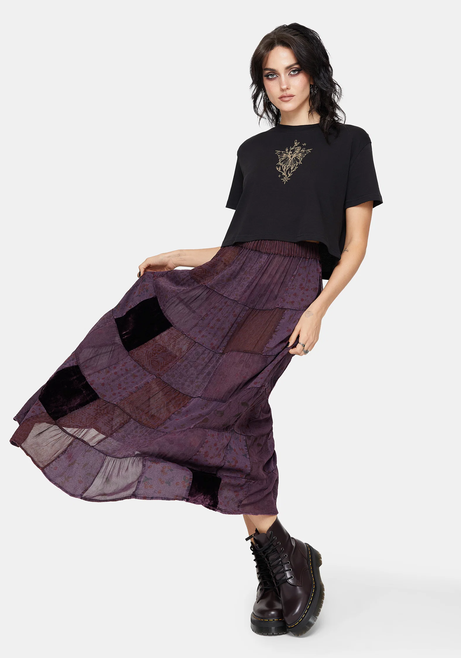 Mabel Floral Printed Patchwork Skirt - Image 6