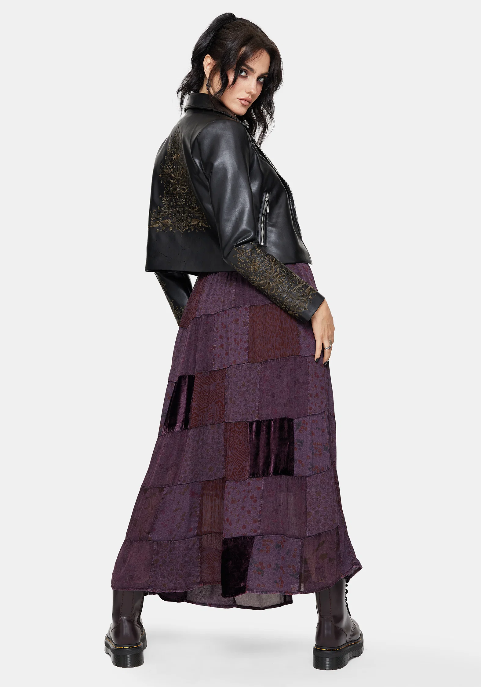 Mabel Floral Printed Patchwork Skirt - Image 7