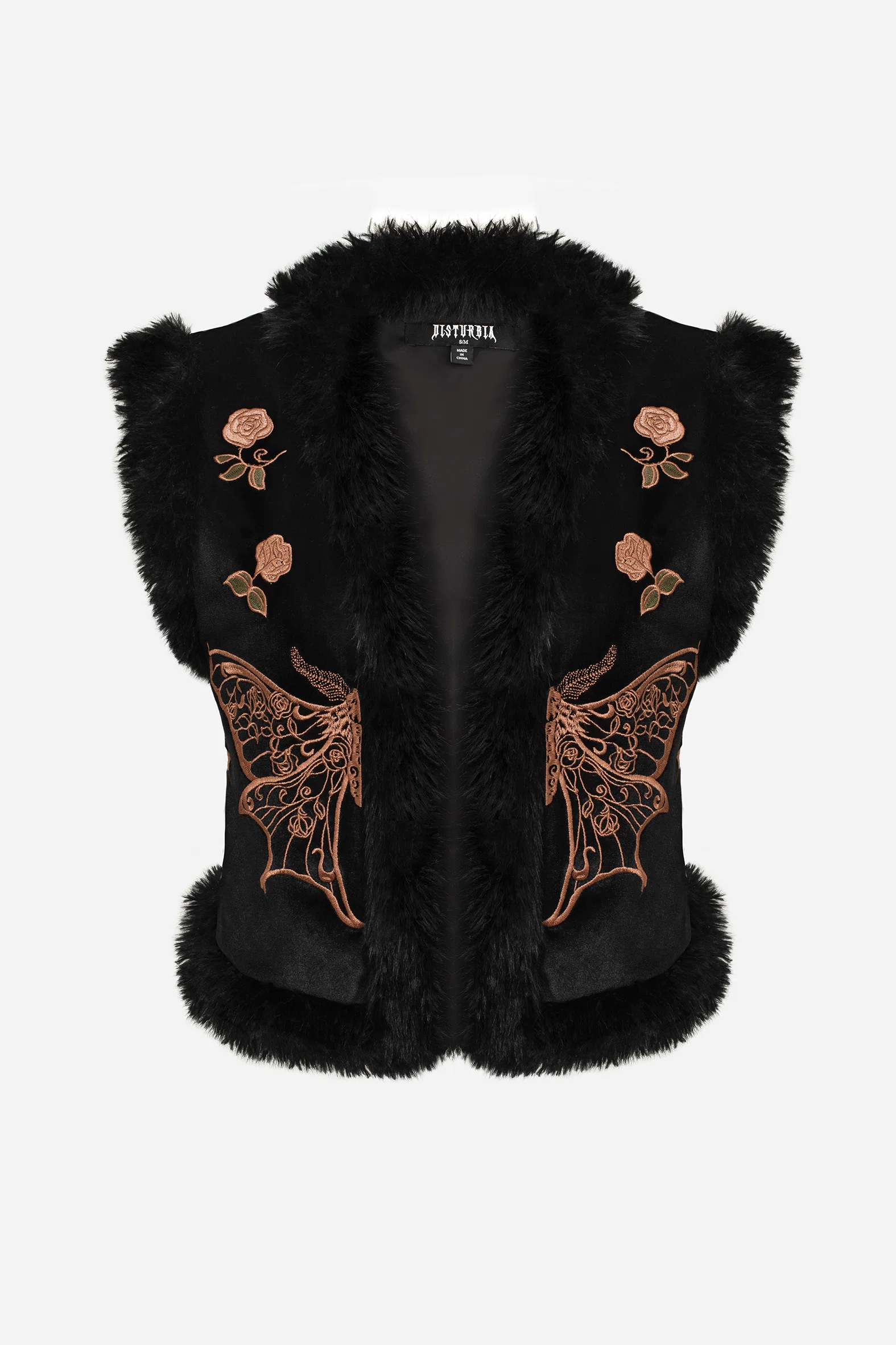 Maeve Faux Fur Embroidered Moth Gilet - Image 10
