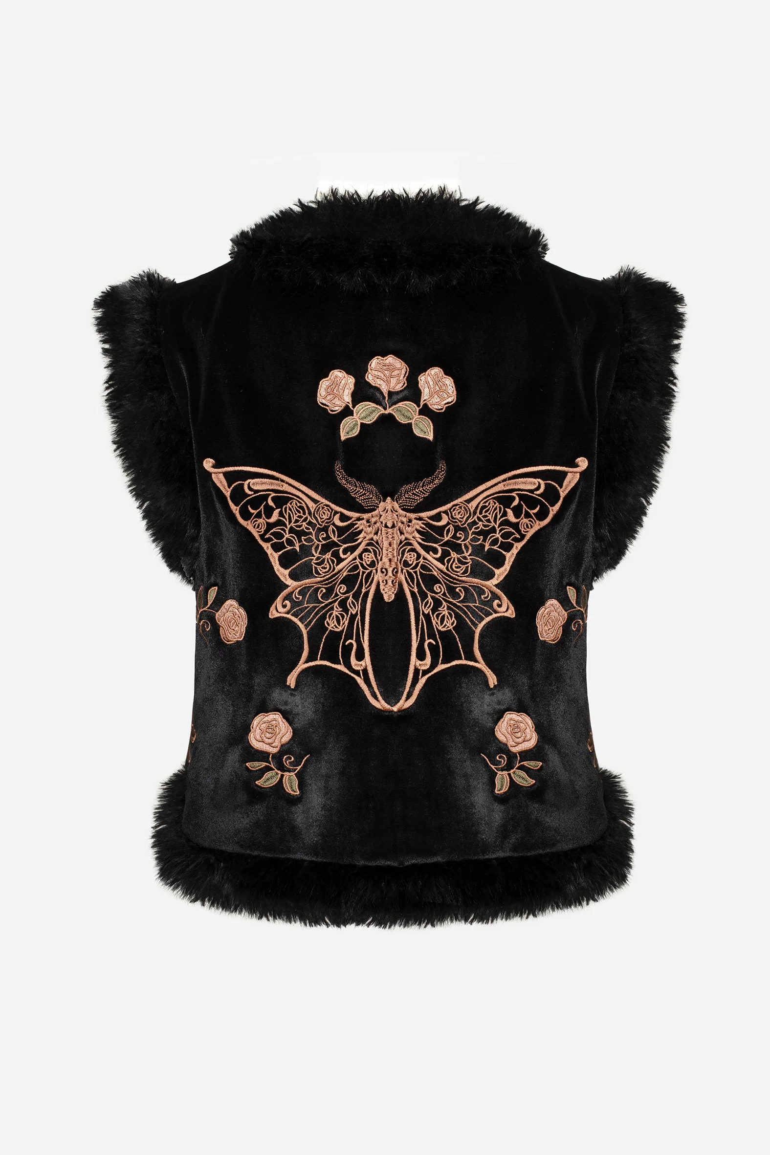 Maeve Faux Fur Embroidered Moth Gilet - Image 13