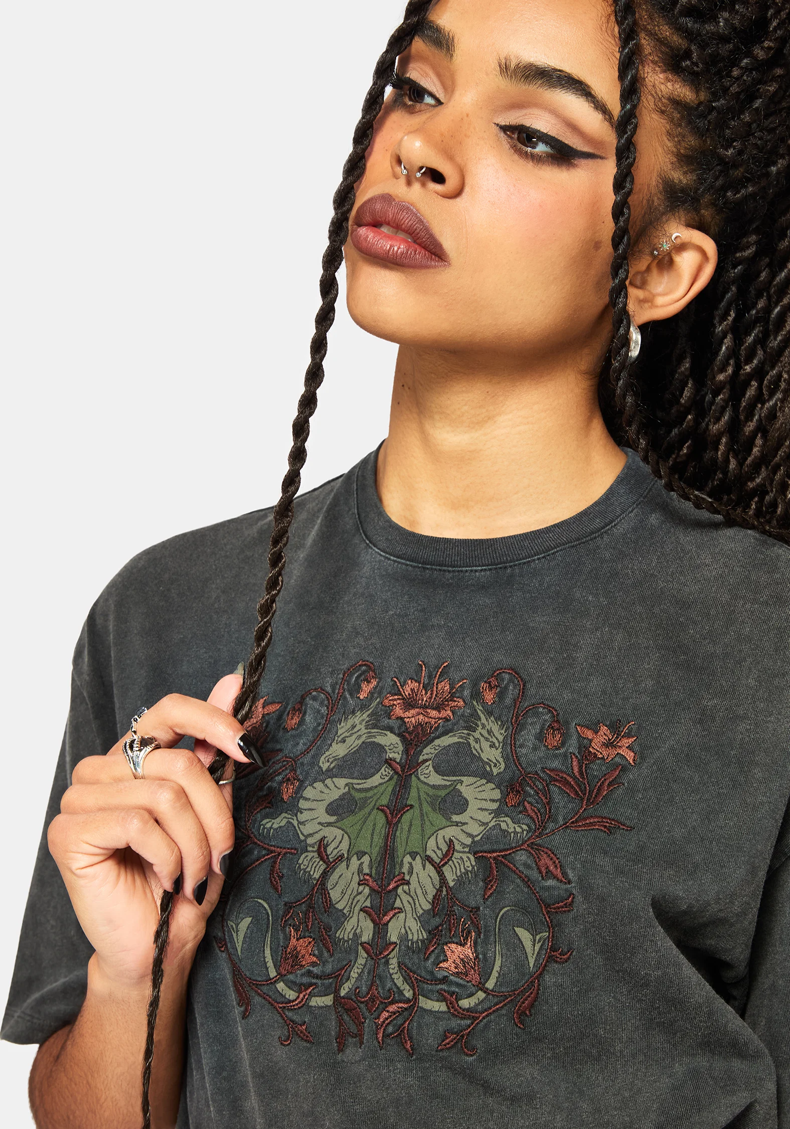 Mai Twin Flame Embroidered Dragon Print Boxy Tee - Image 2