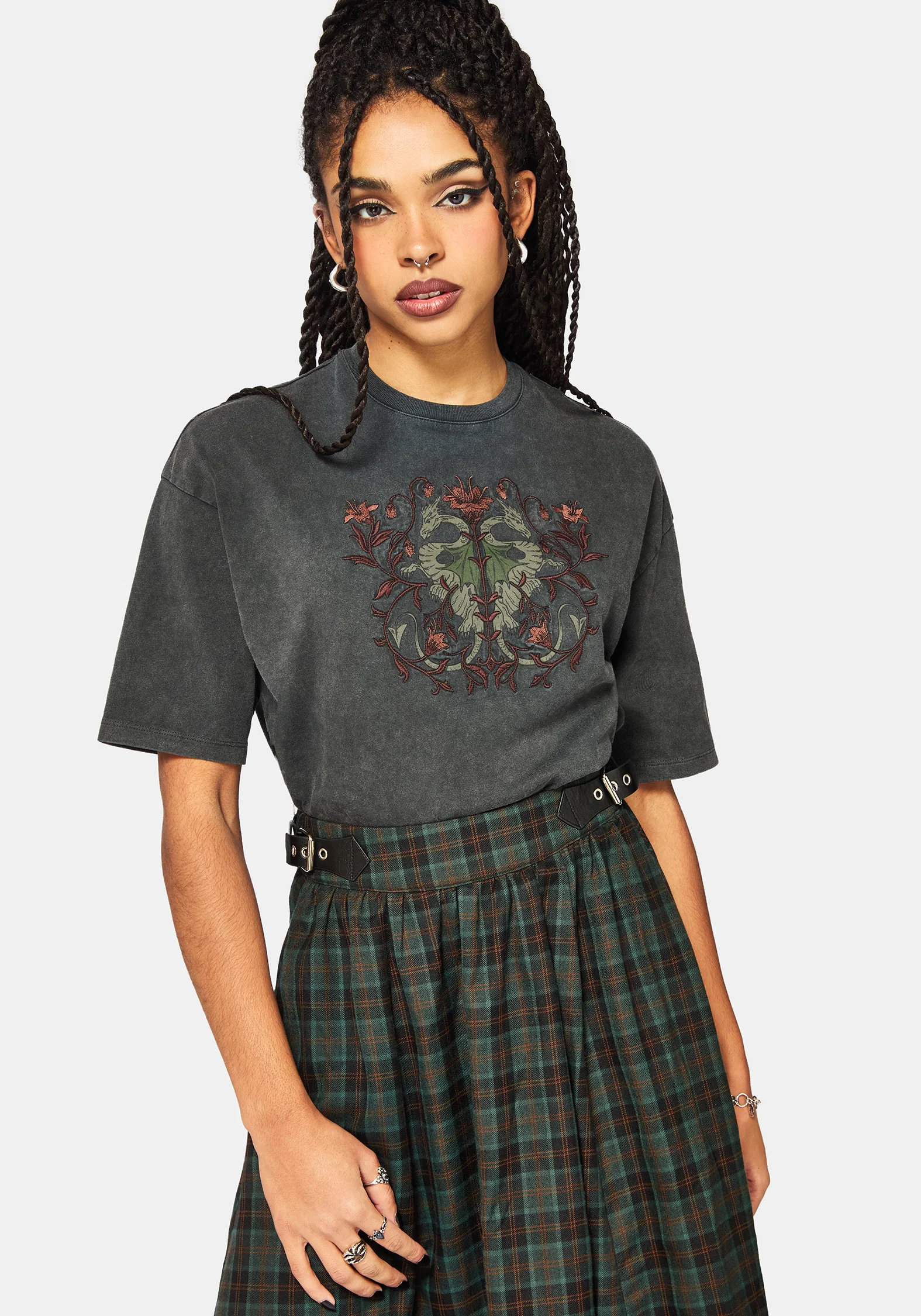 Mai Twin Flame Embroidered Dragon Print Boxy Tee - Image 4