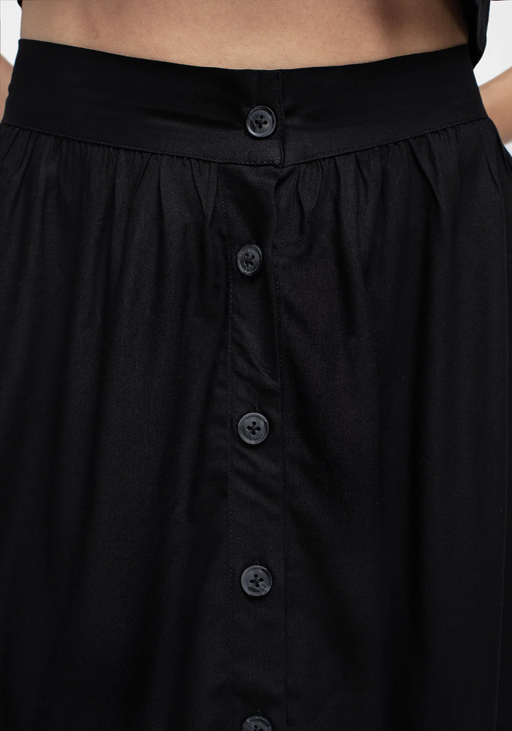 Maidenhair Button Down Midi Skirt - Midnight Black - Image 3