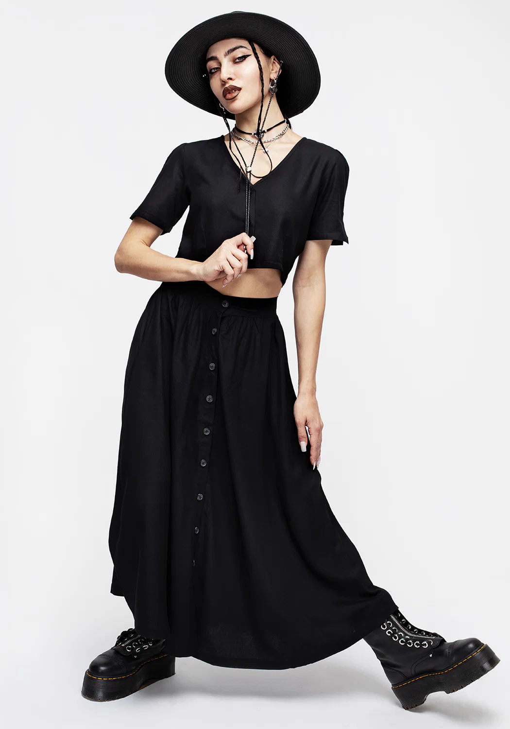 Maidenhair Button Down Midi Skirt - Midnight Black - Image 5