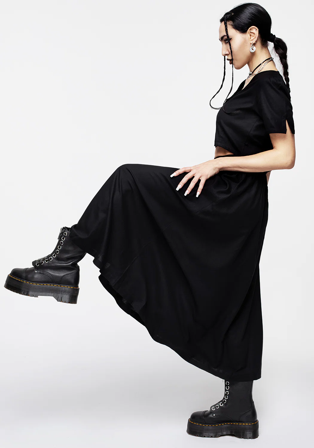 Maidenhair Button Down Midi Skirt - Midnight Black - Image 6