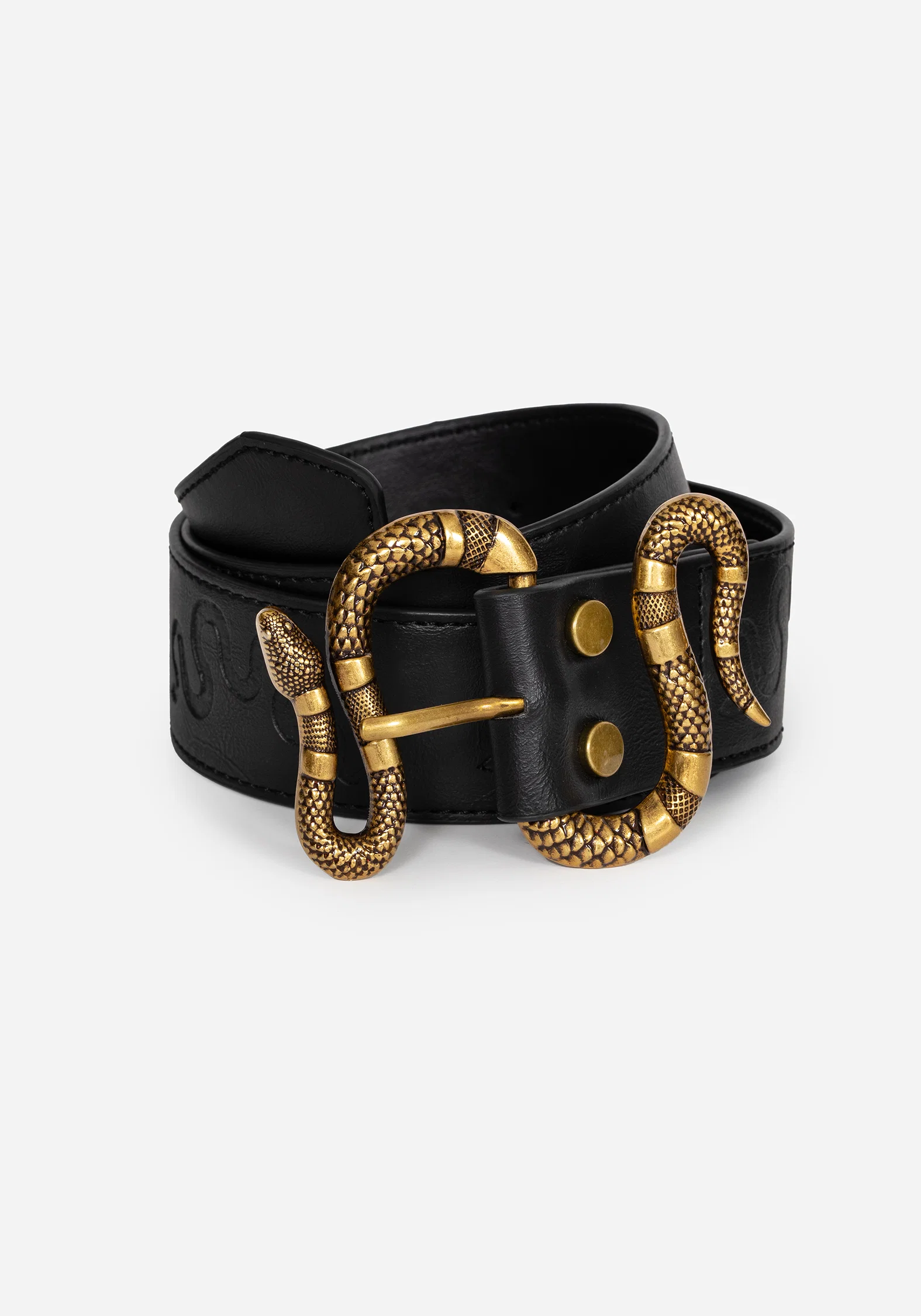 Mamba Debossed Belt With Snake Buckle - Brass - Image 4