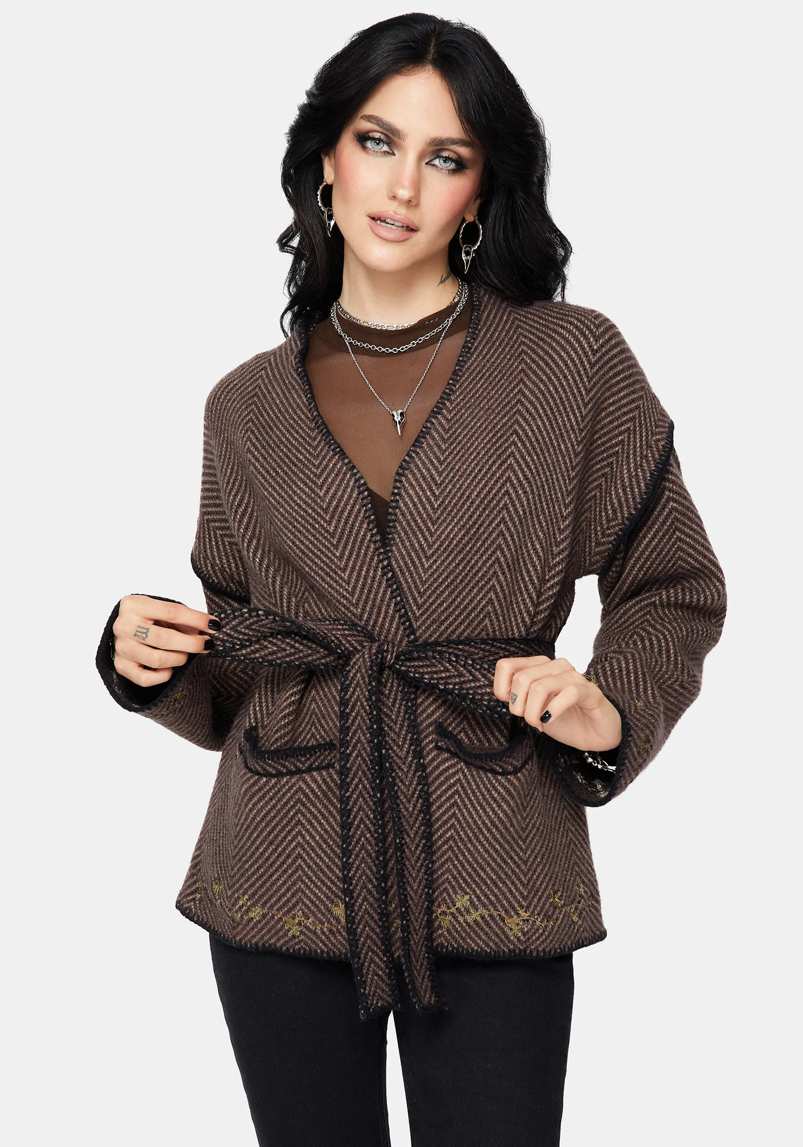 Maraea Belted Herringbone Coatigan - Image 4