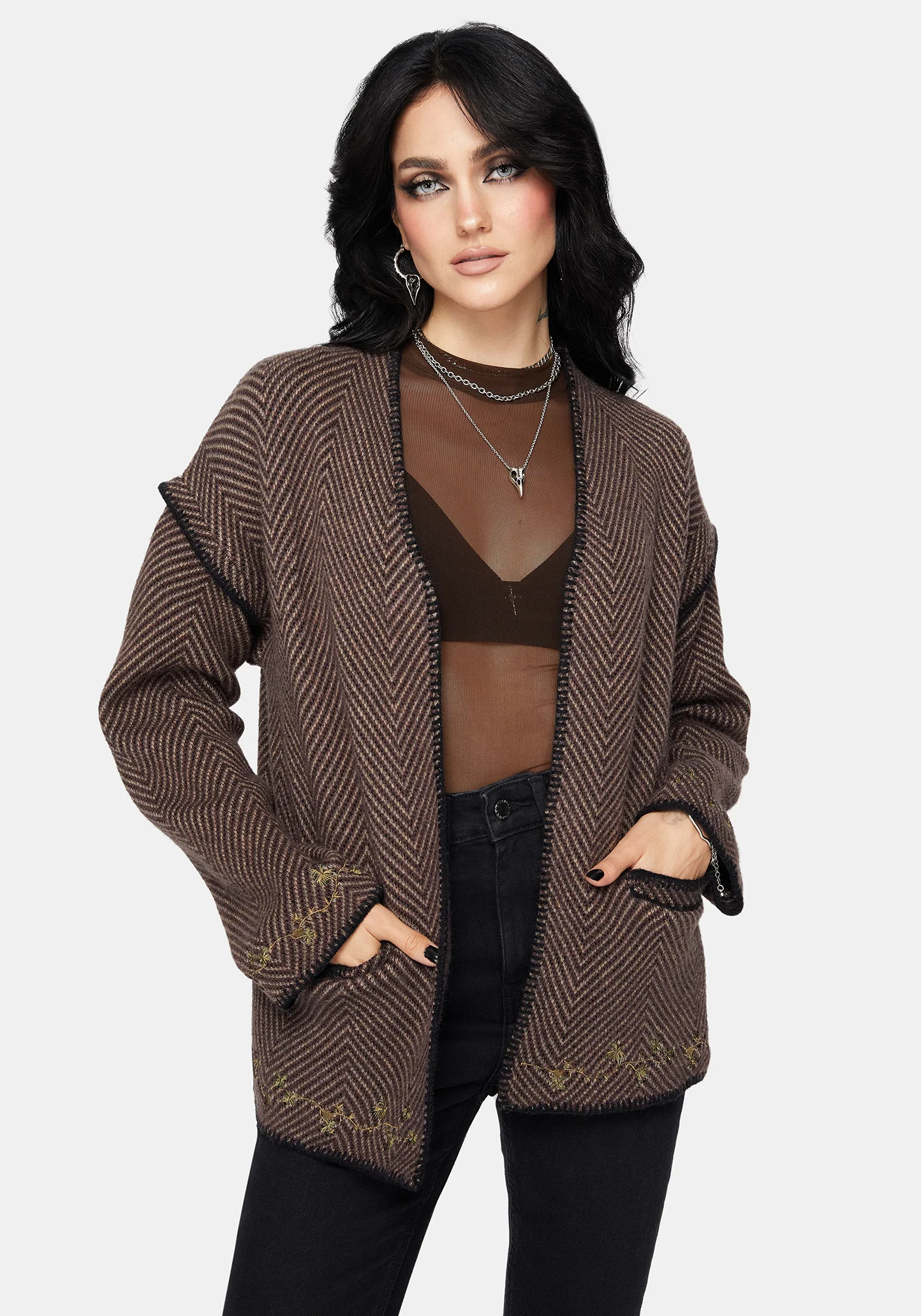 Maraea Belted Herringbone Coatigan - Image 5