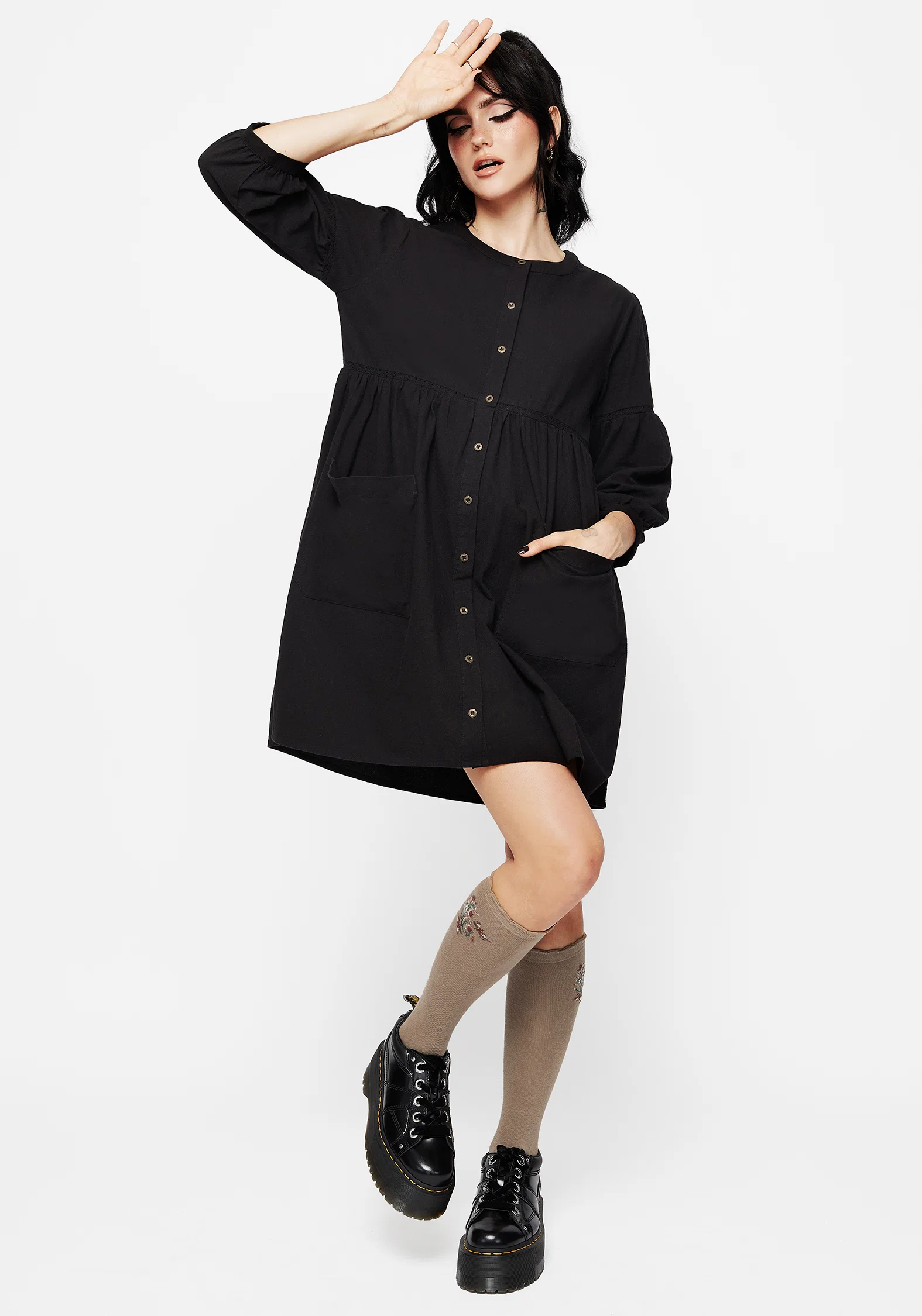 Marigold Cotton Button Up Smock Mini Dress - Image 6