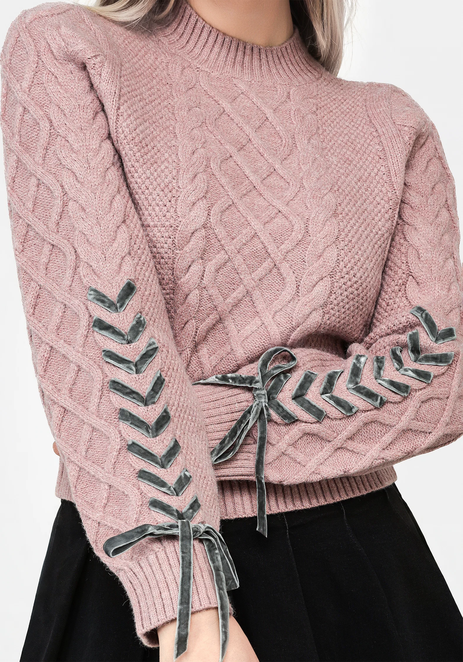 Marina Cable Knit Ribbon Lace Jumper - Image 2