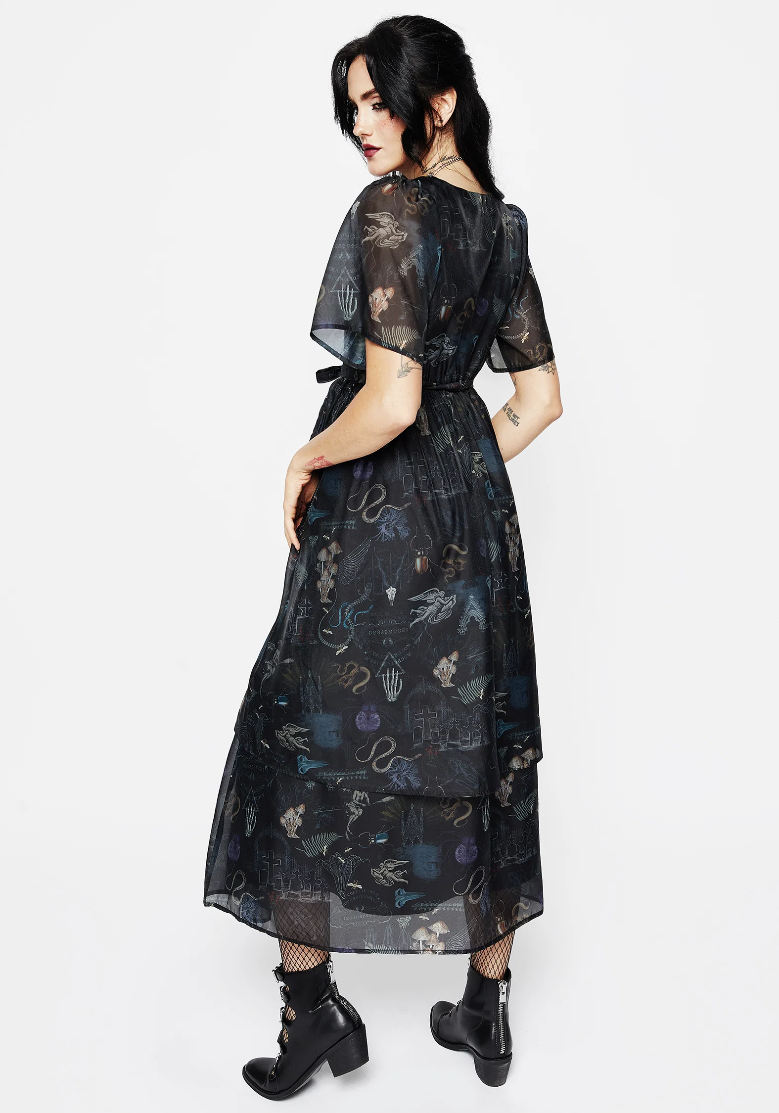 Maudeline Victoriana Print Layered Organza Midaxi Dress - Image 3