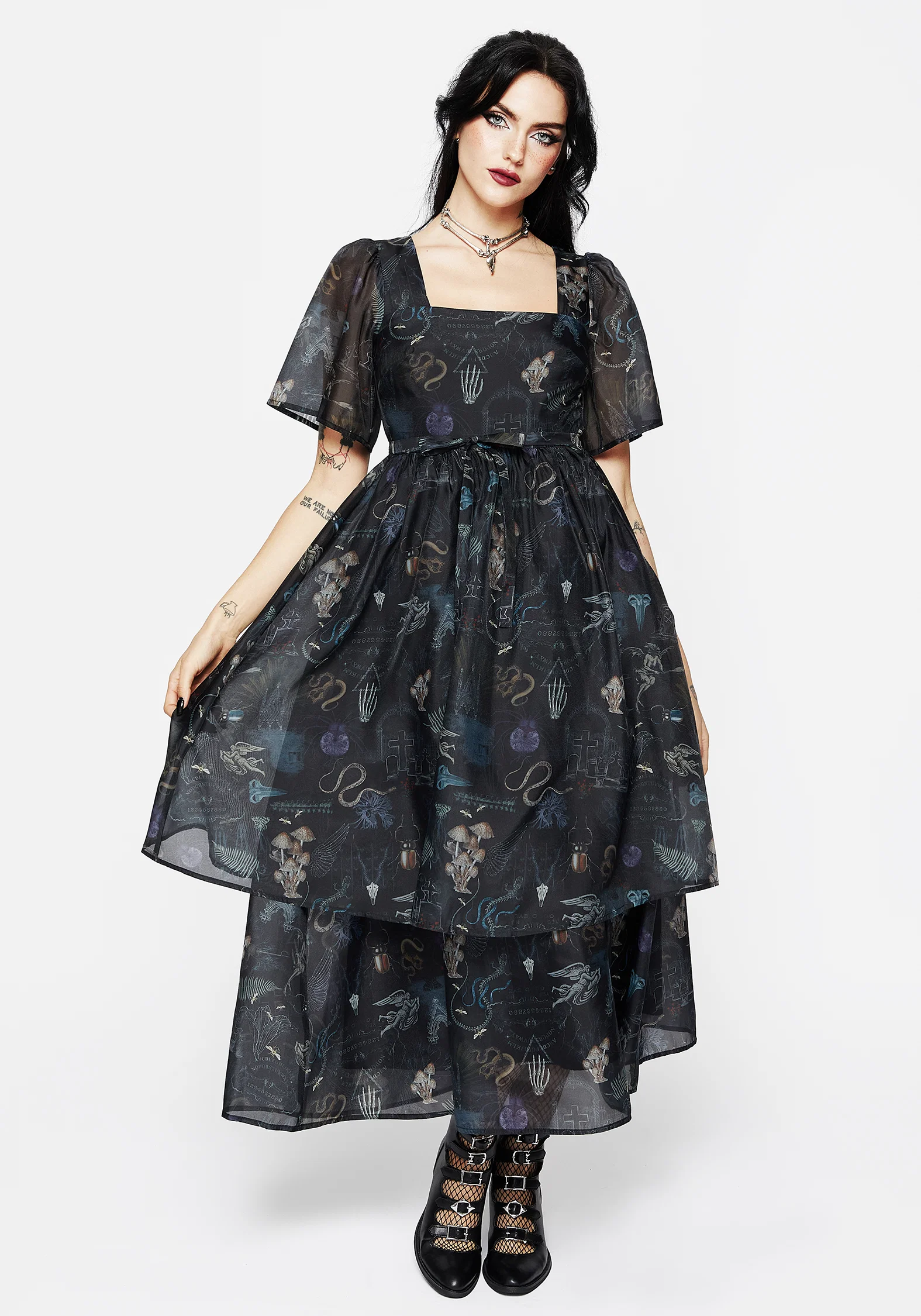 Maudeline Victoriana Print Layered Organza Midaxi Dress - Image 4