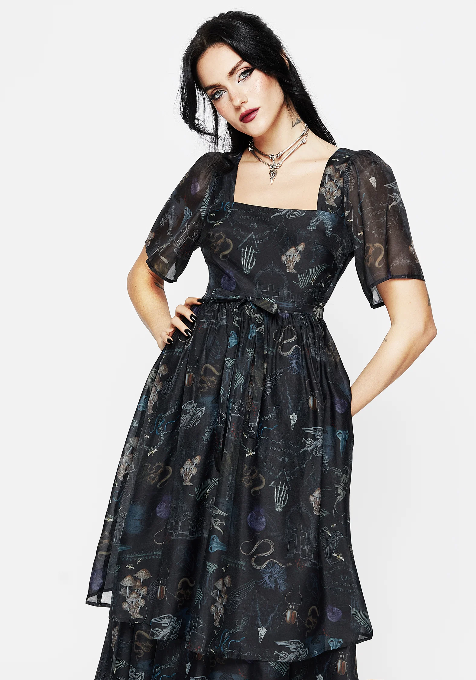 Maudeline Victoriana Print Layered Organza Midaxi Dress - Image 5