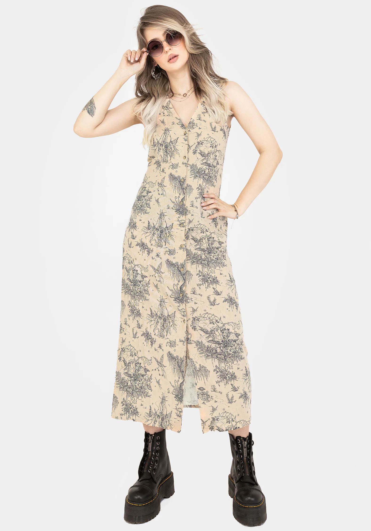 Maypole Cotton Print Button Up Midaxi Dress - Image 4