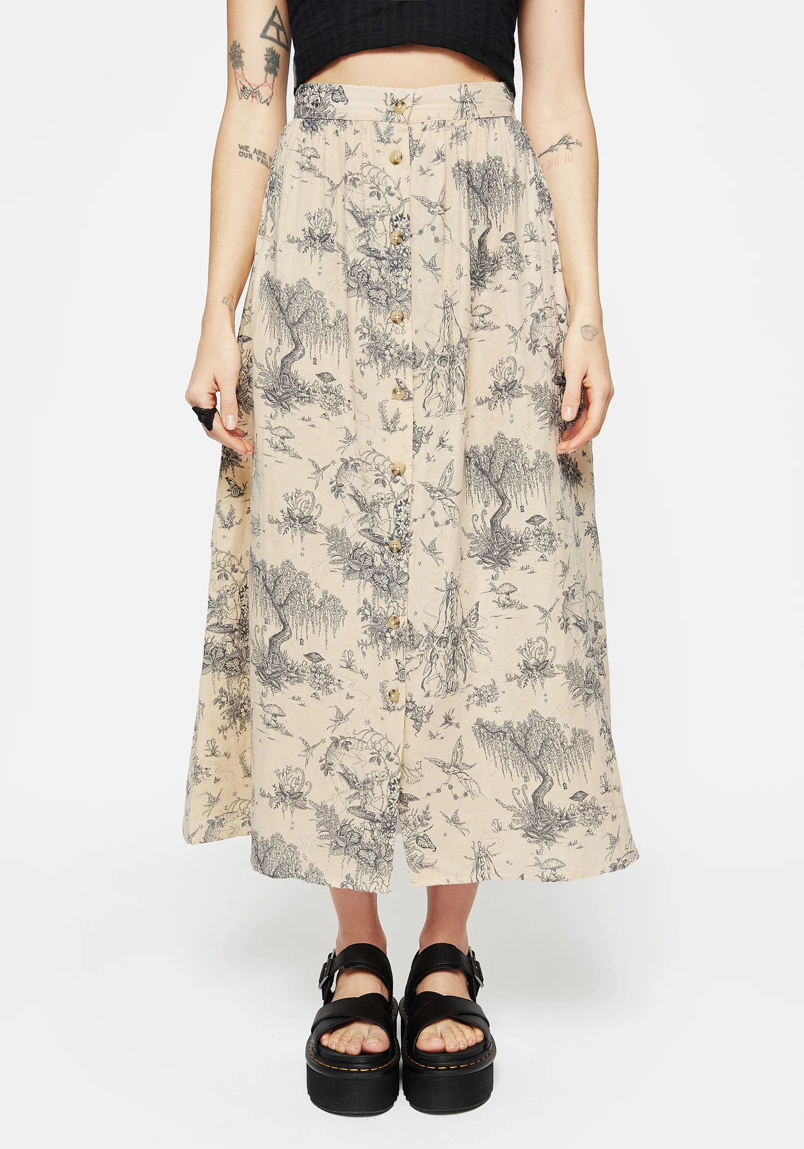 Maypole Cotton Print Button Up Midaxi Skirt - Image 4