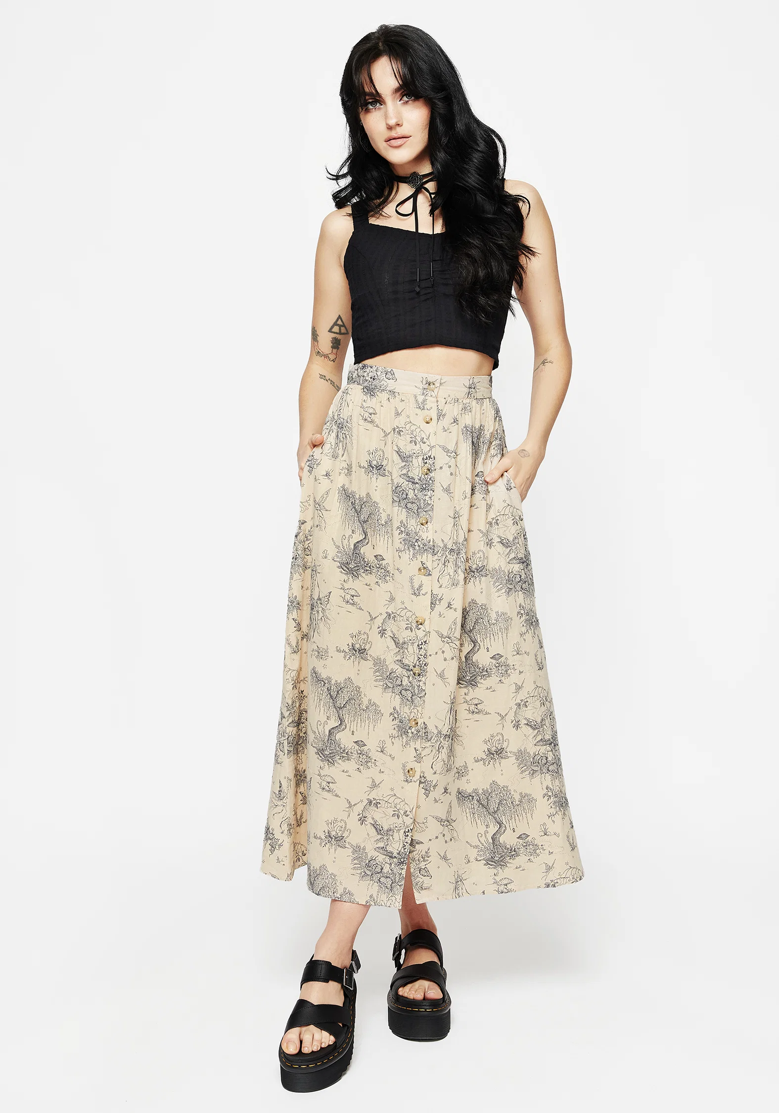 Maypole Cotton Print Button Up Midaxi Skirt - Image 5