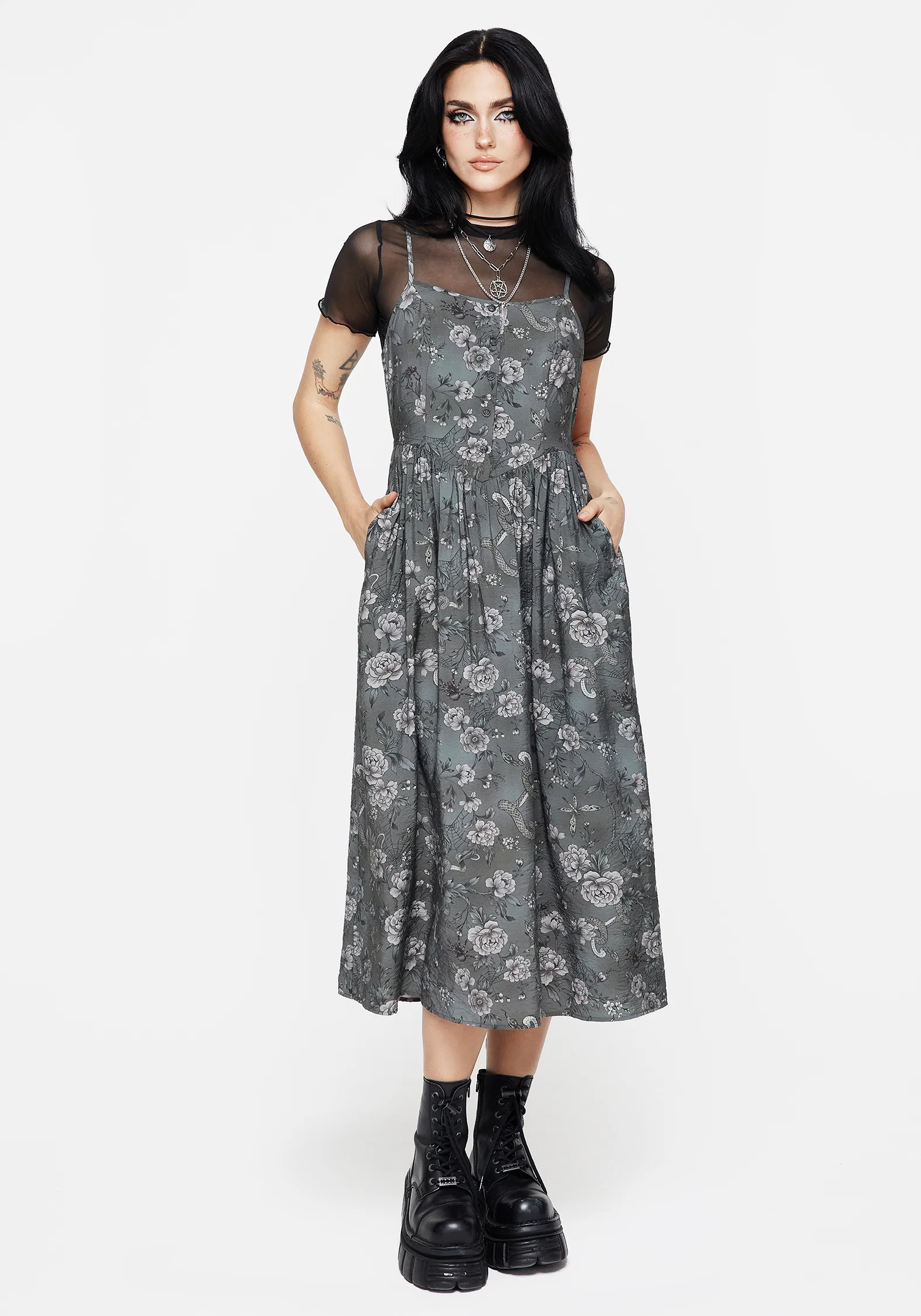 Meadow Floral Serpent Print Cami Midi Dress - Image 4