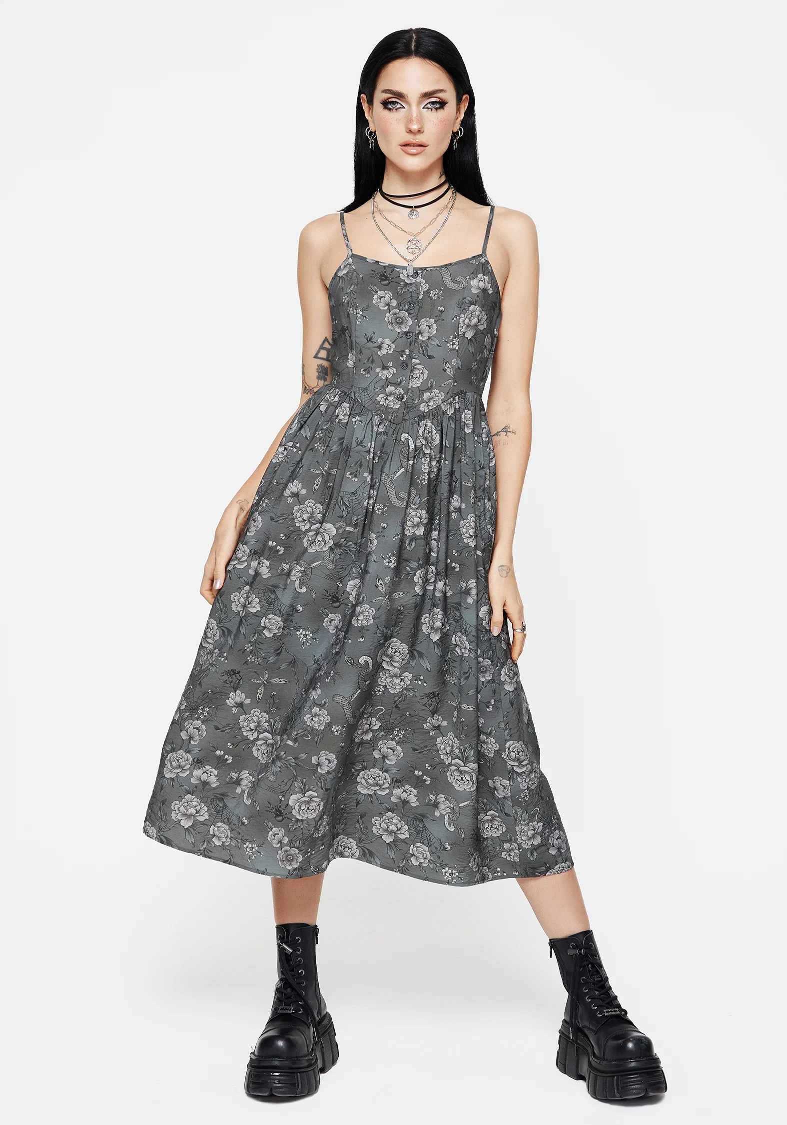 Meadow Floral Serpent Print Cami Midi Dress - Image 6