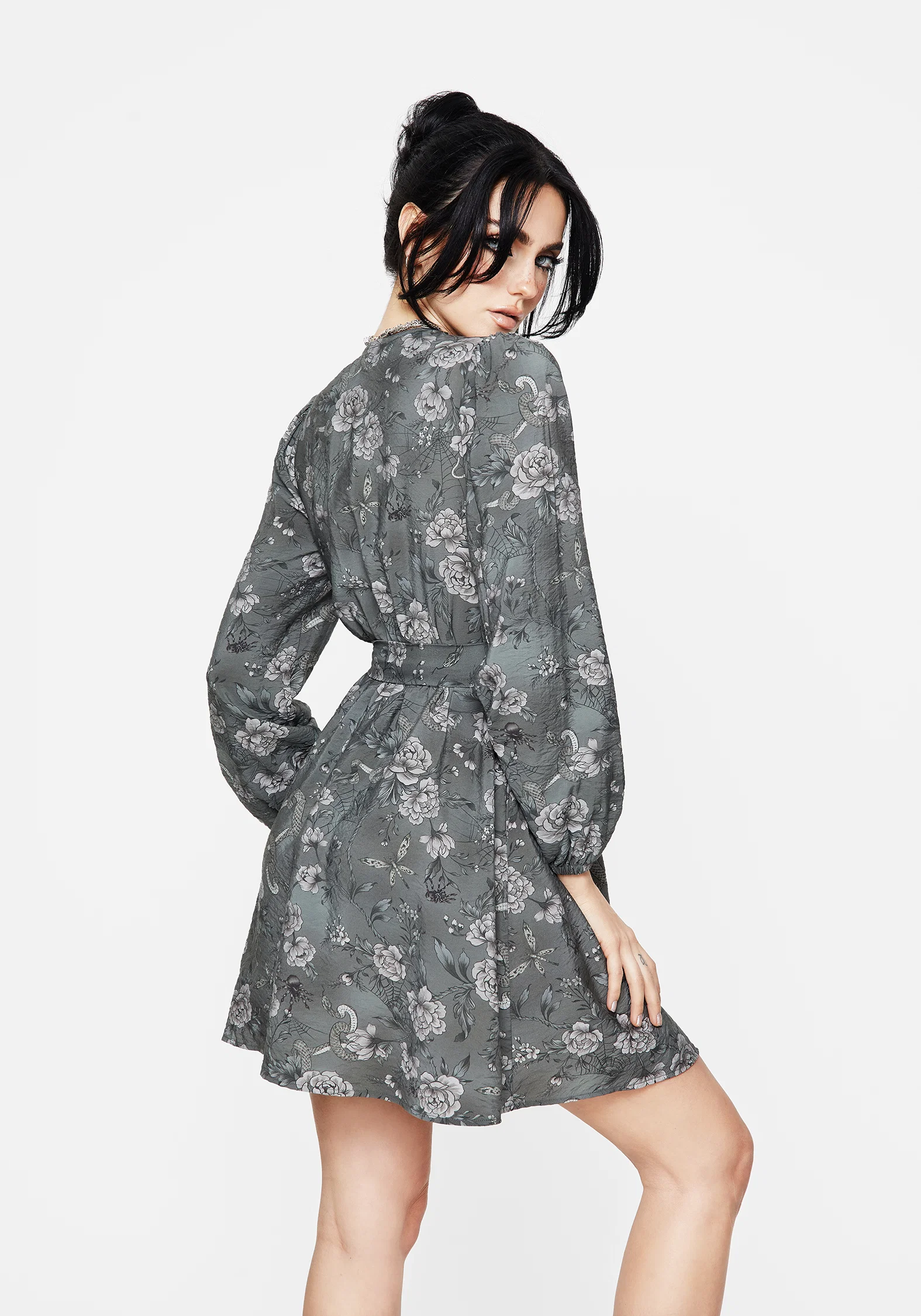 Meadow Floral Serpent Print Mini Wrap Dress - Image 3