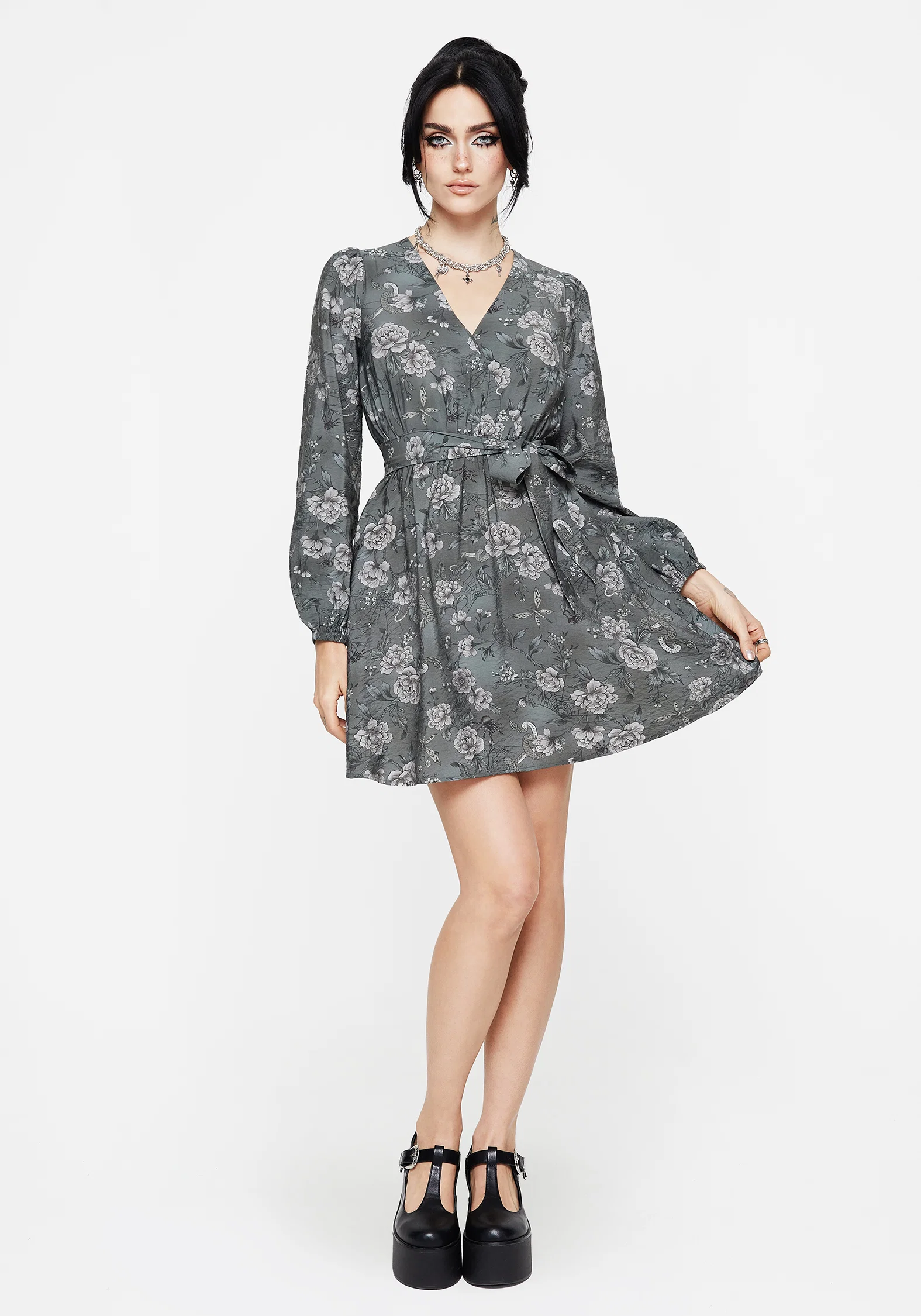 Meadow Floral Serpent Print Mini Wrap Dress - Image 4