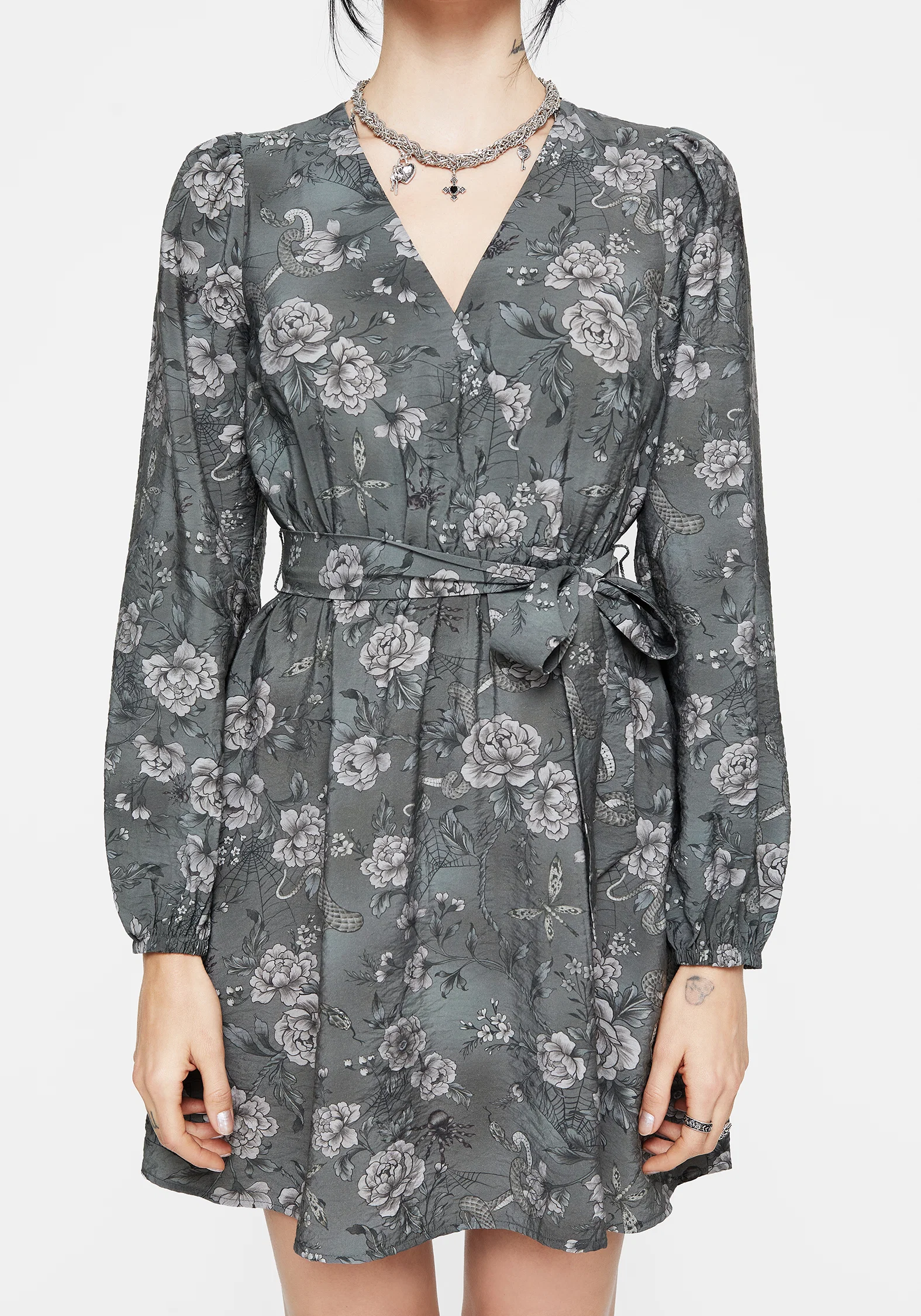 Meadow Floral Serpent Print Mini Wrap Dress - Image 7
