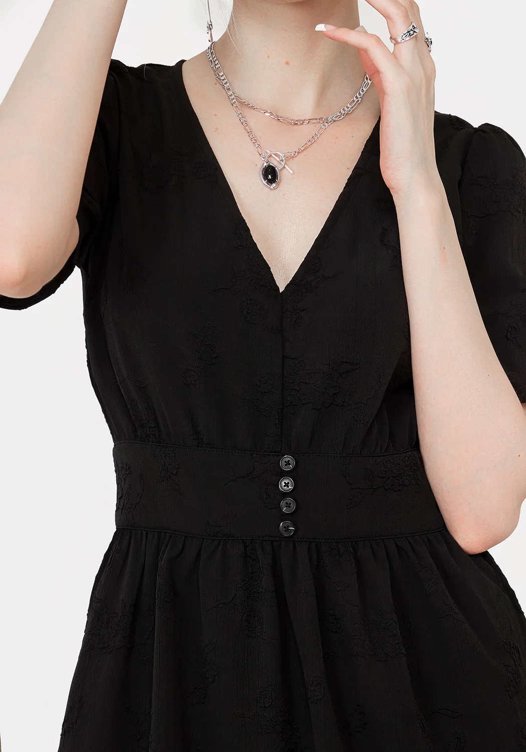 Medea Jacquard V-Neck Midaxi Dress - Image 4