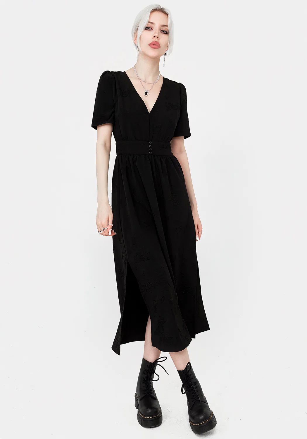 Medea Jacquard V-Neck Midaxi Dress - Image 5