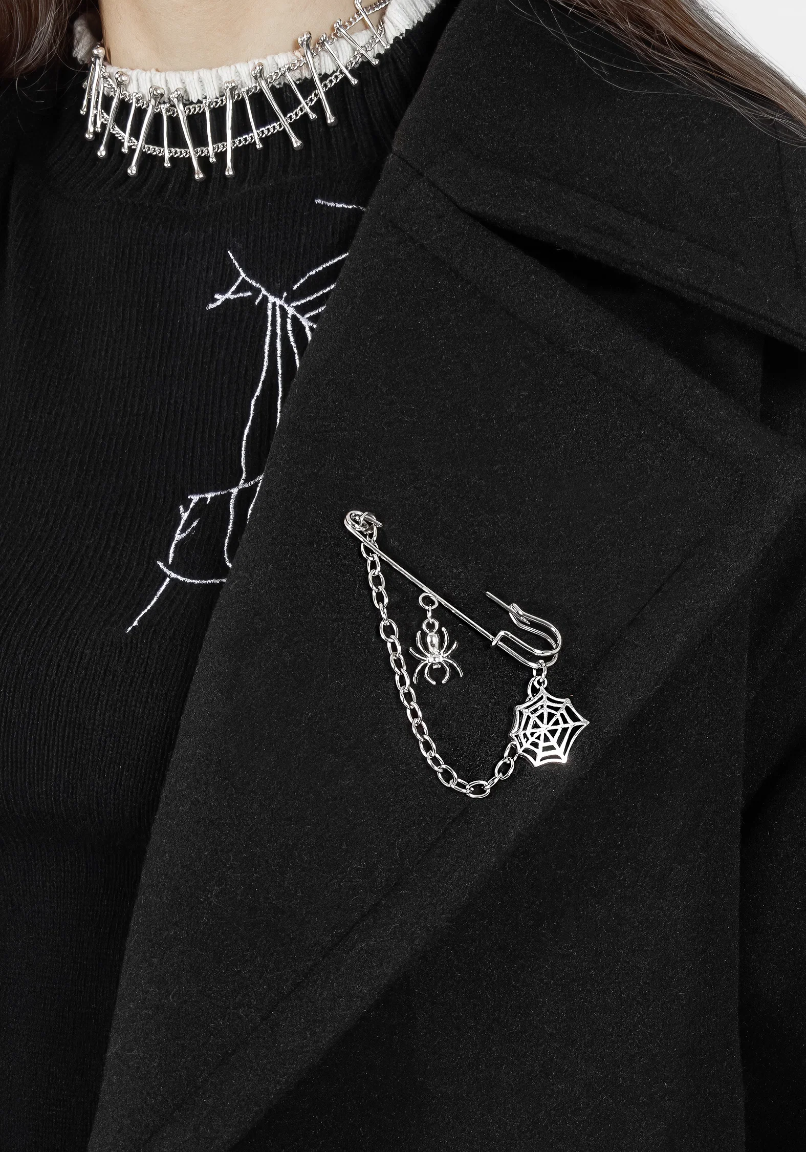 Meltdown Oversized Coat with Brooch - Black - Image 2
