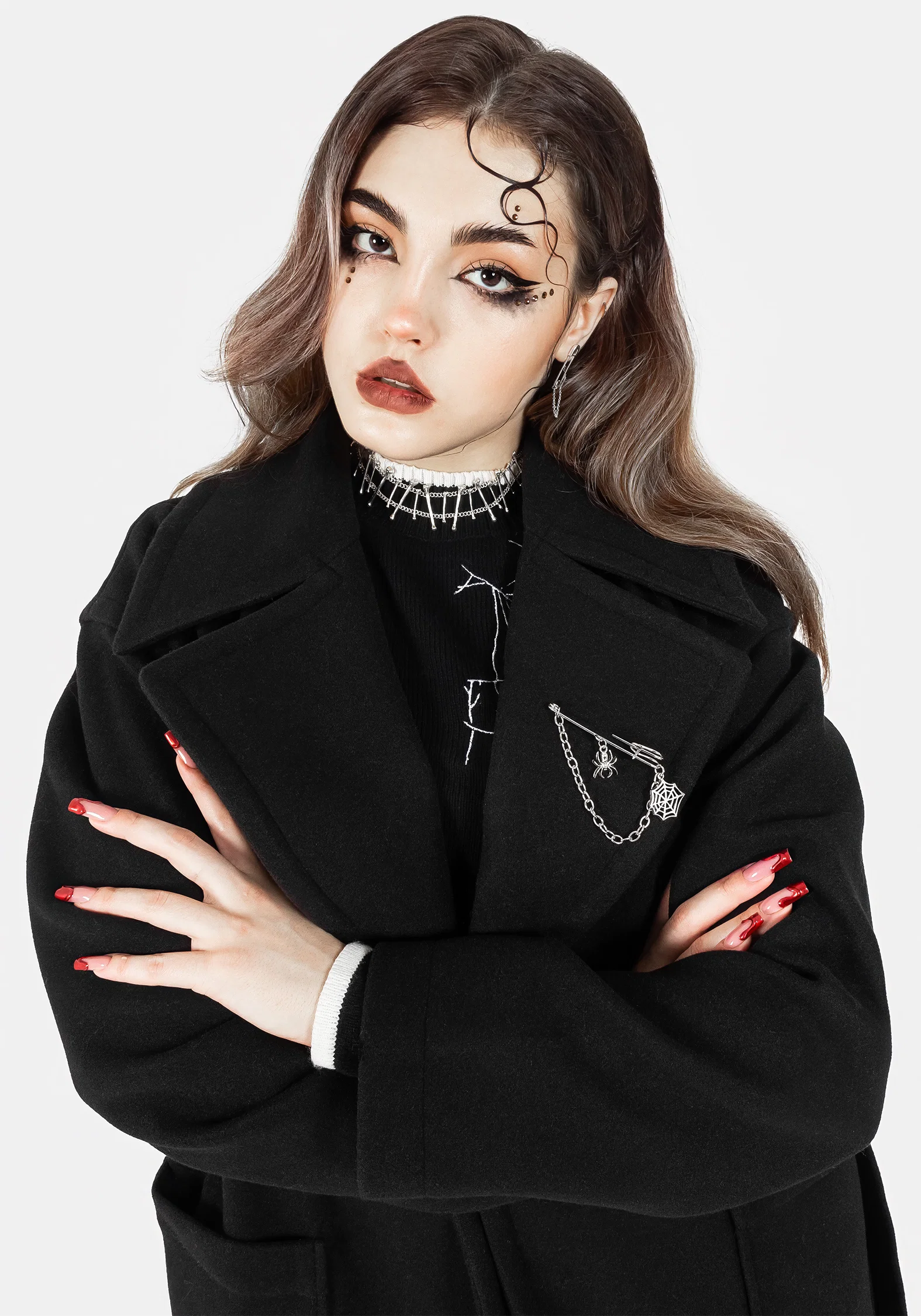 Meltdown Oversized Coat with Brooch - Black - Image 6