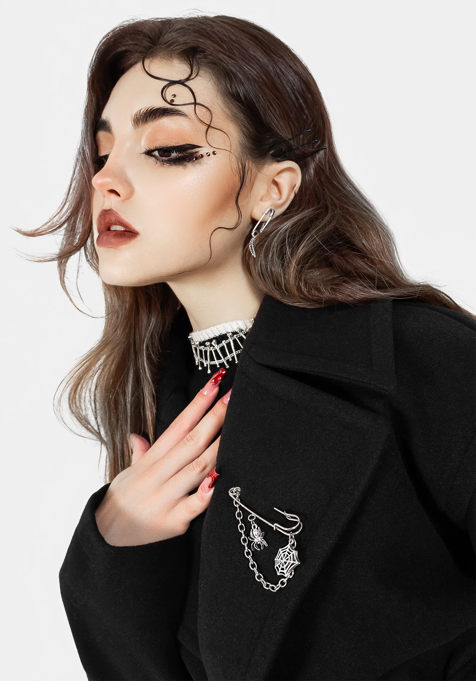 Meltdown Oversized Coat with Brooch - Black - Image 9