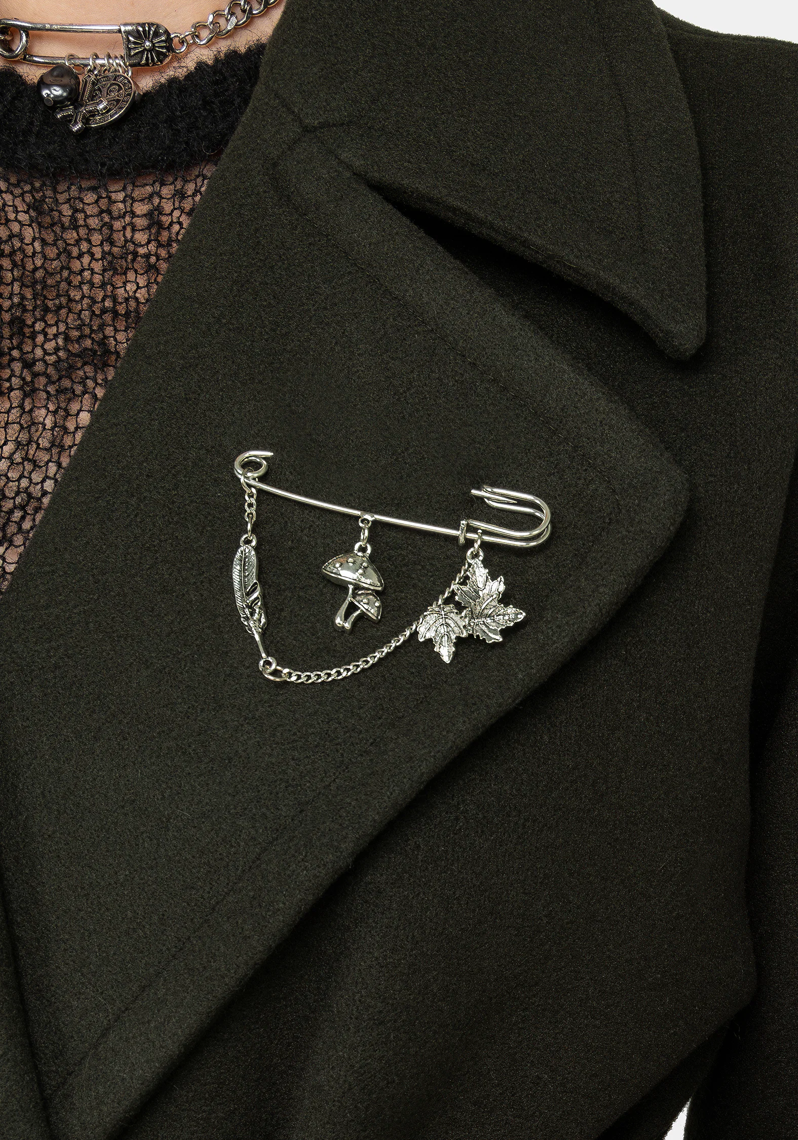 Meltdown Oversized Coat with Brooch - Green - Image 2